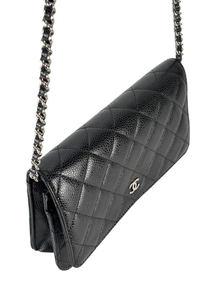 CHANEL - Black Caviar Wallet On Chain Silver-Tone Metal (WOC)