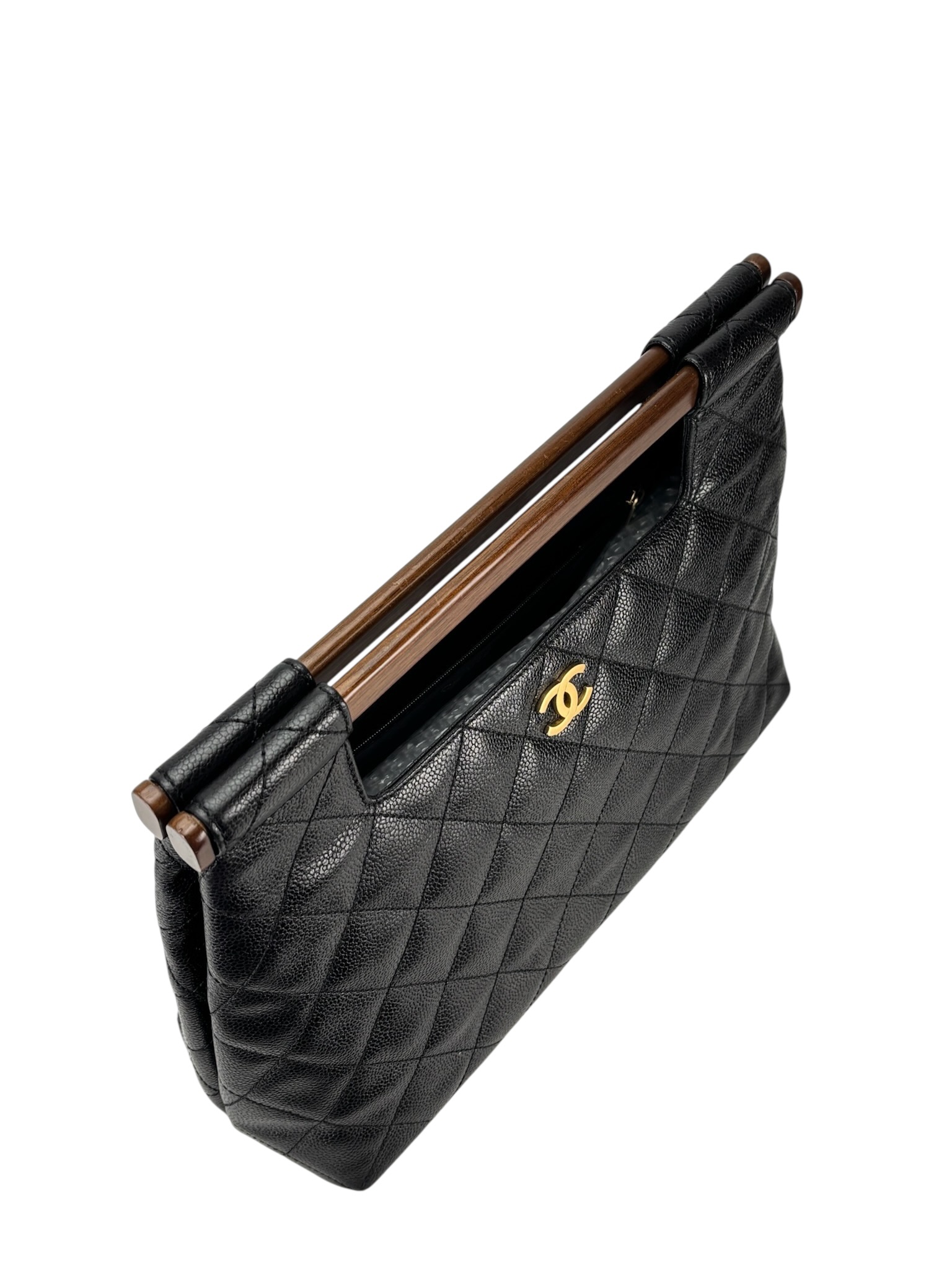 CHANEL - Black Caviar Wood Top Handle Bag