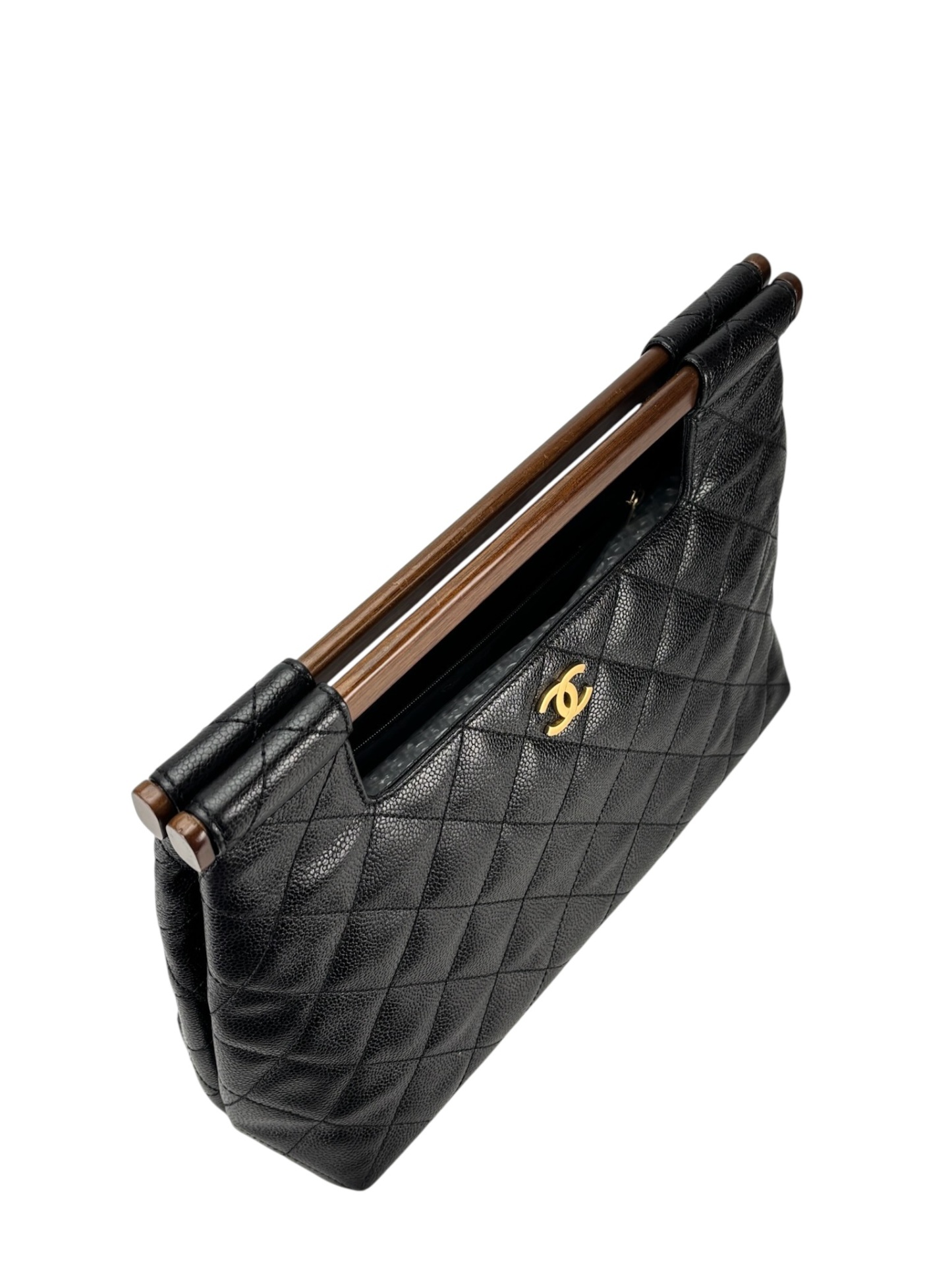 CHANEL - Black Caviar Wood Top Handle Bag