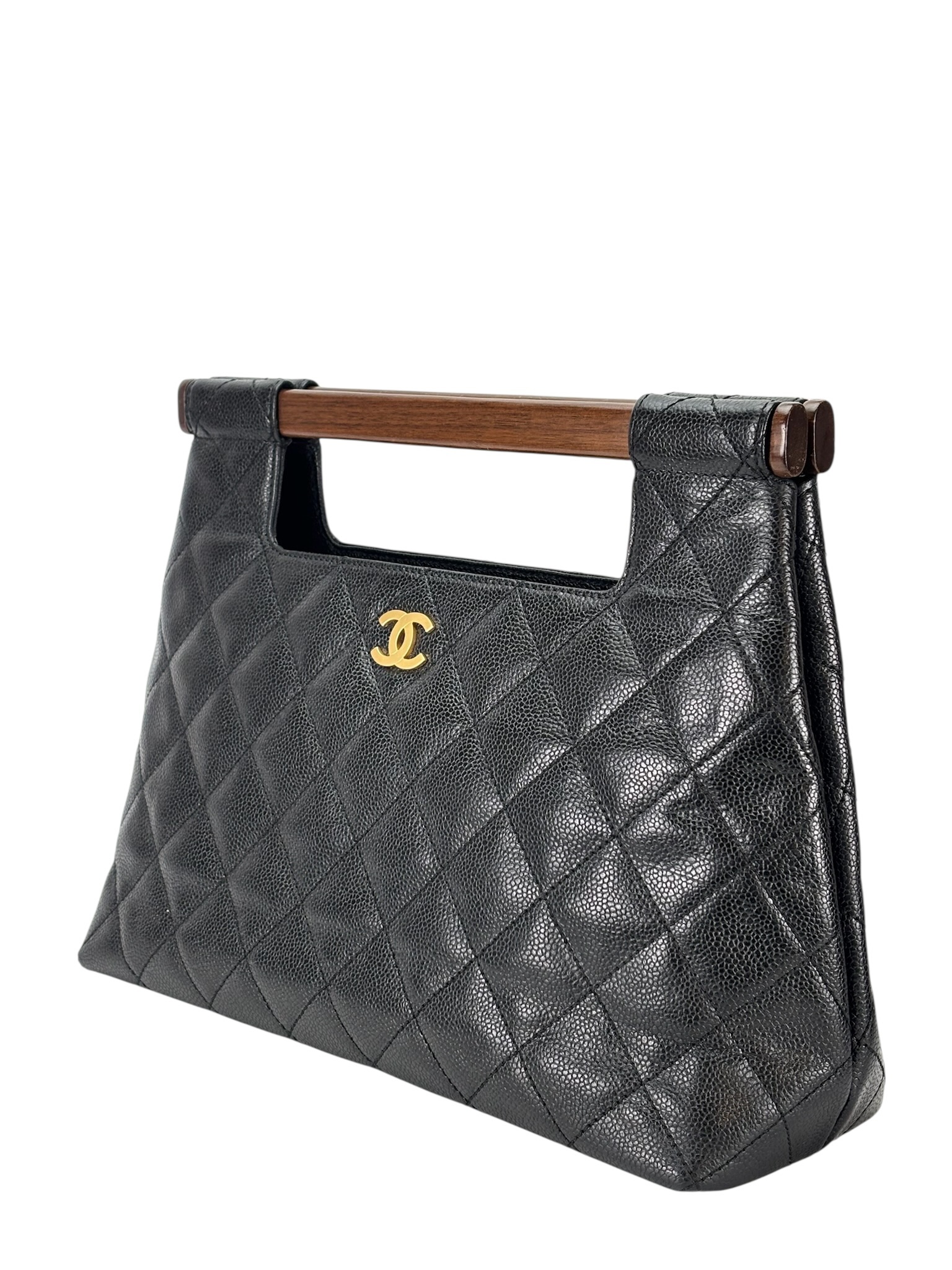CHANEL - Black Caviar Wood Top Handle Bag