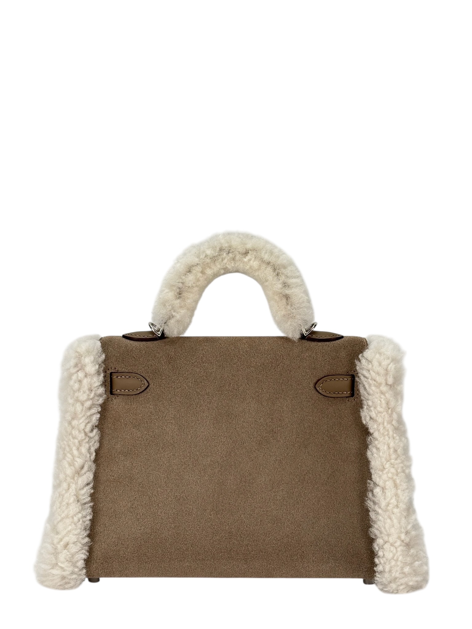 HERMES - Mini Kelly 18 Grizzly Swift Mouton Shearling Gris Caillou Ecru Etoupe Palladium Hardware