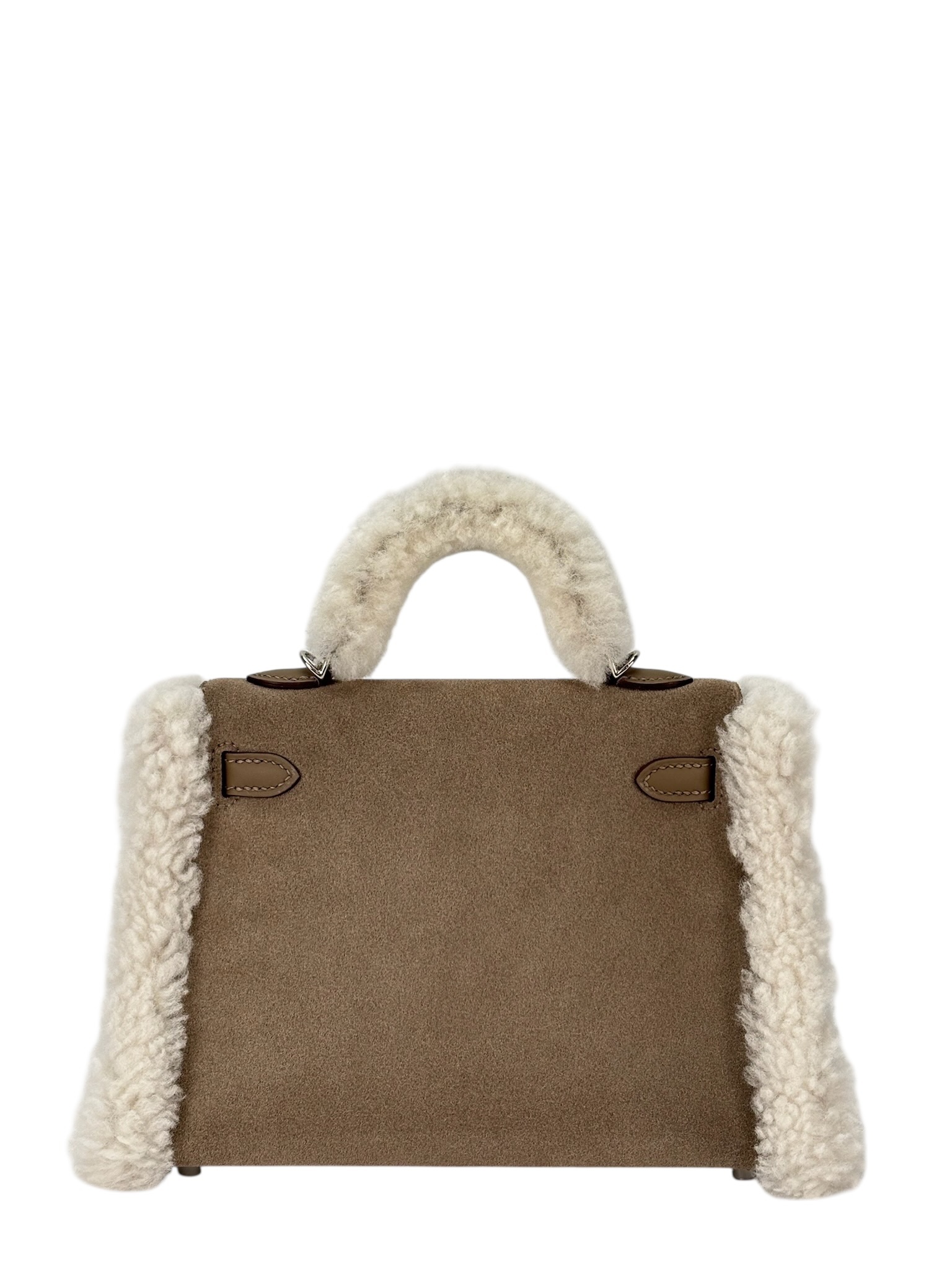 HERMES - Mini Kelly 18 Grizzly Swift Mouton Shearling Gris Caillou Ecru Etoupe Palladium Hardware