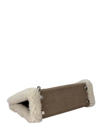 HERMES - Mini Kelly 18 Grizzly Swift Mouton Shearling Gris Caillou Ecru Etoupe Palladium Hardware