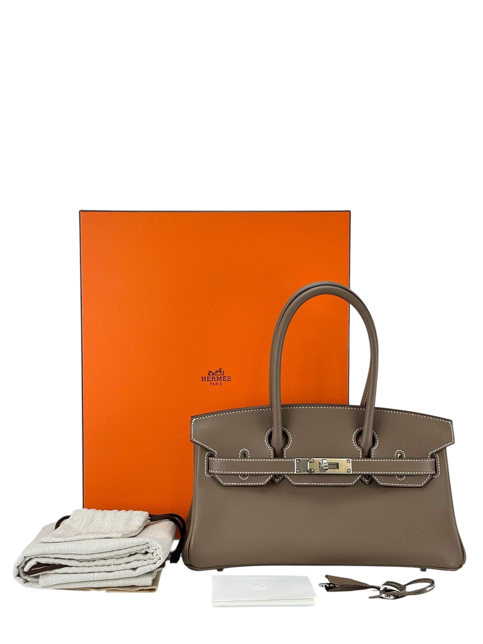 HERMES - Shoulder Birkin Etoupe Evercolor Palladium Hardware