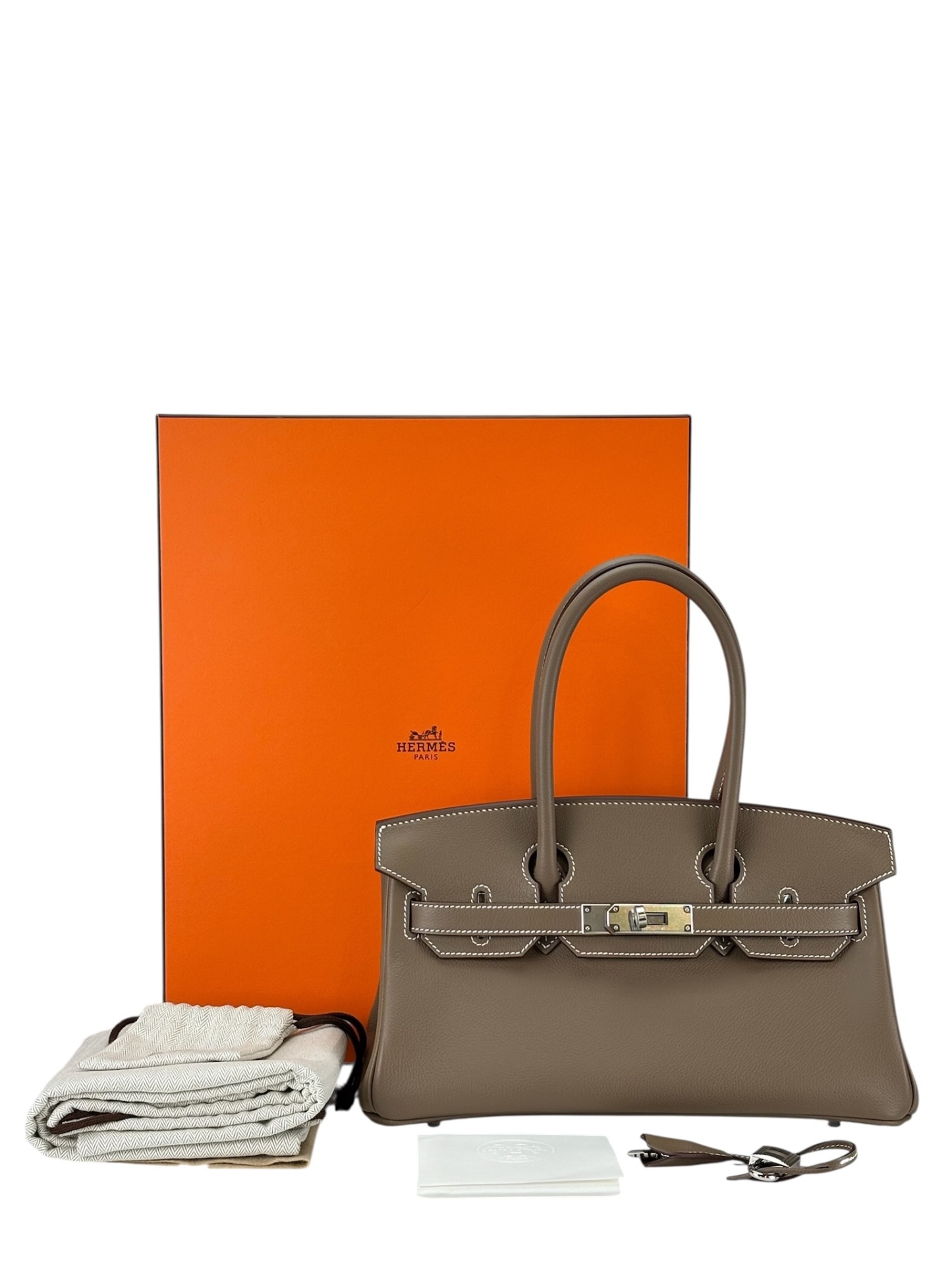 HERMES - Shoulder Birkin Etoupe Evercolor Palladium Hardware