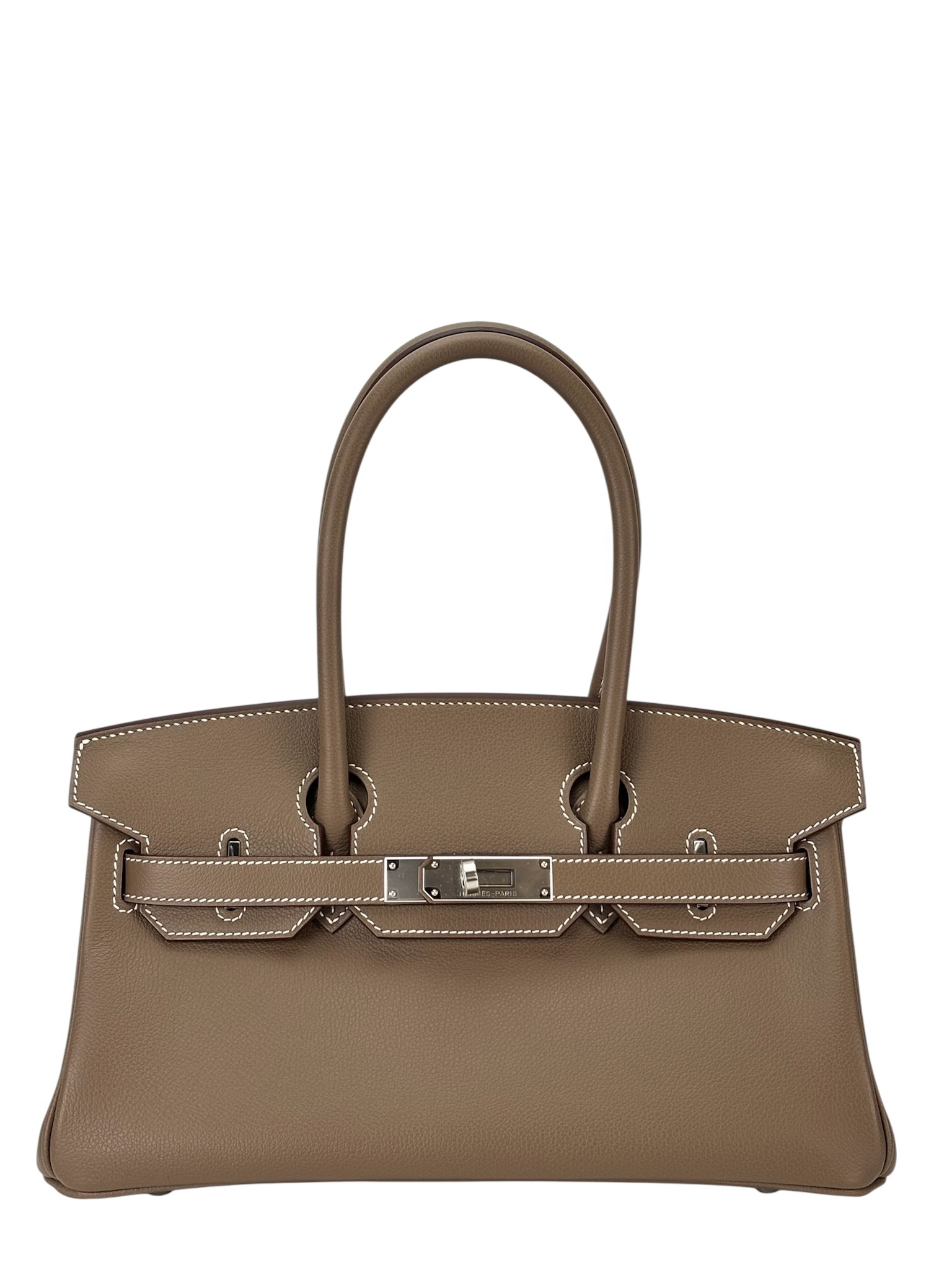 HERMES - Shoulder Birkin Etoupe Evercolor Palladium Hardware