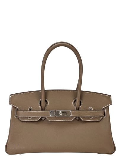 HERMES - Shoulder Birkin Etoupe Evercolor Palladium Hardware