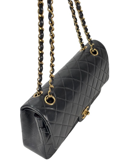 CHANEL - Medium Classic Double Flap Bag Black L阿米巴skin、 Palladium Hardware (CF25) 