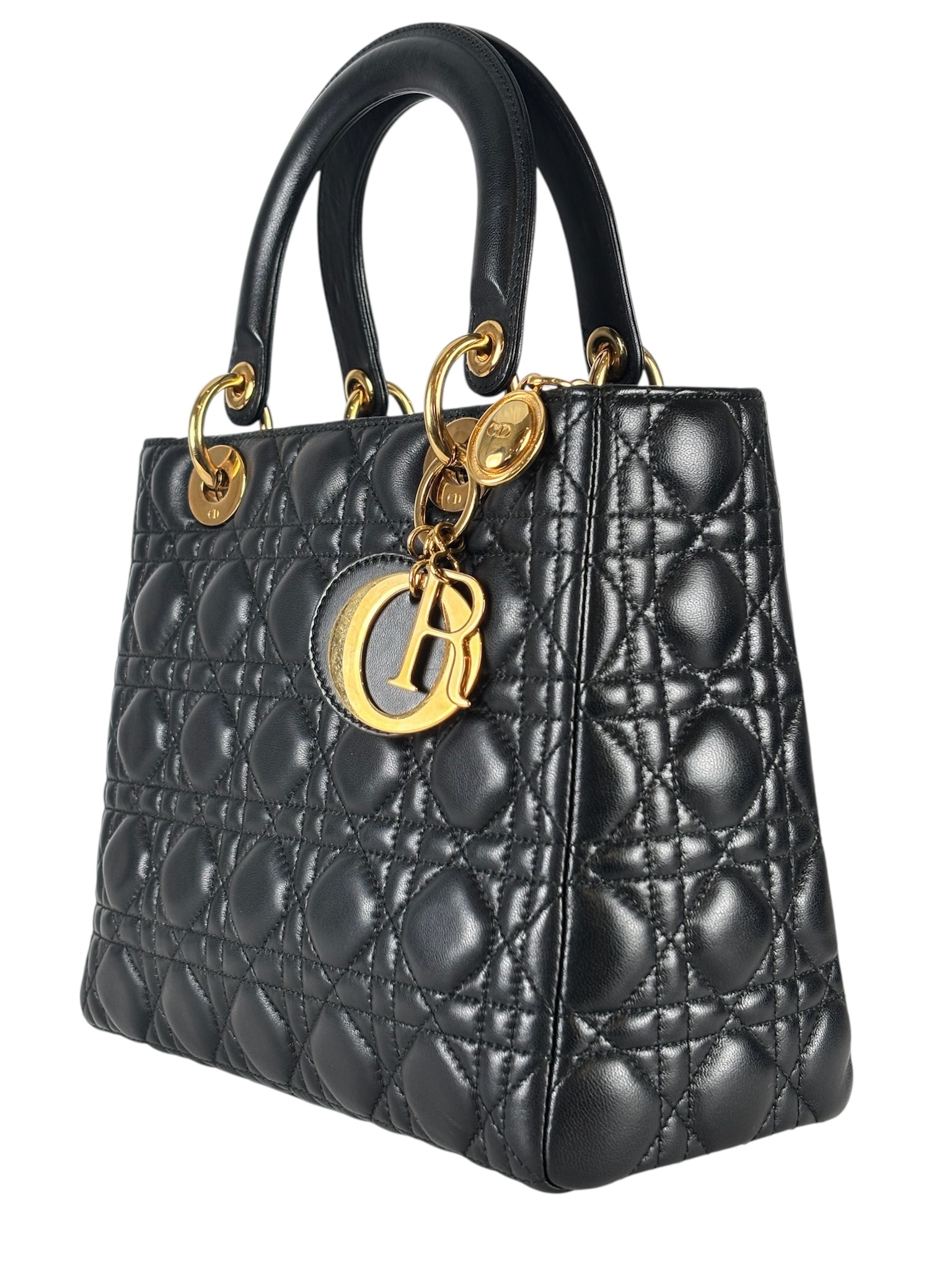 CHRISTIAN DIOR - Black Lambskin Lady Dior Handbag