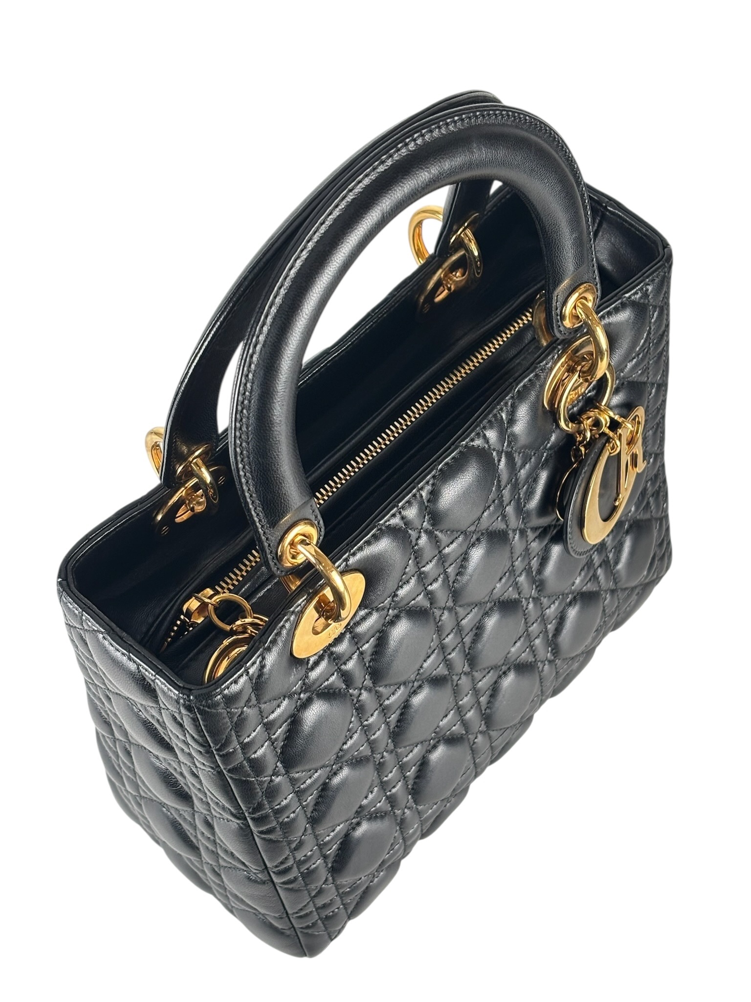 CHRISTIAN DIOR - Black Lambskin Lady Dior Handbag