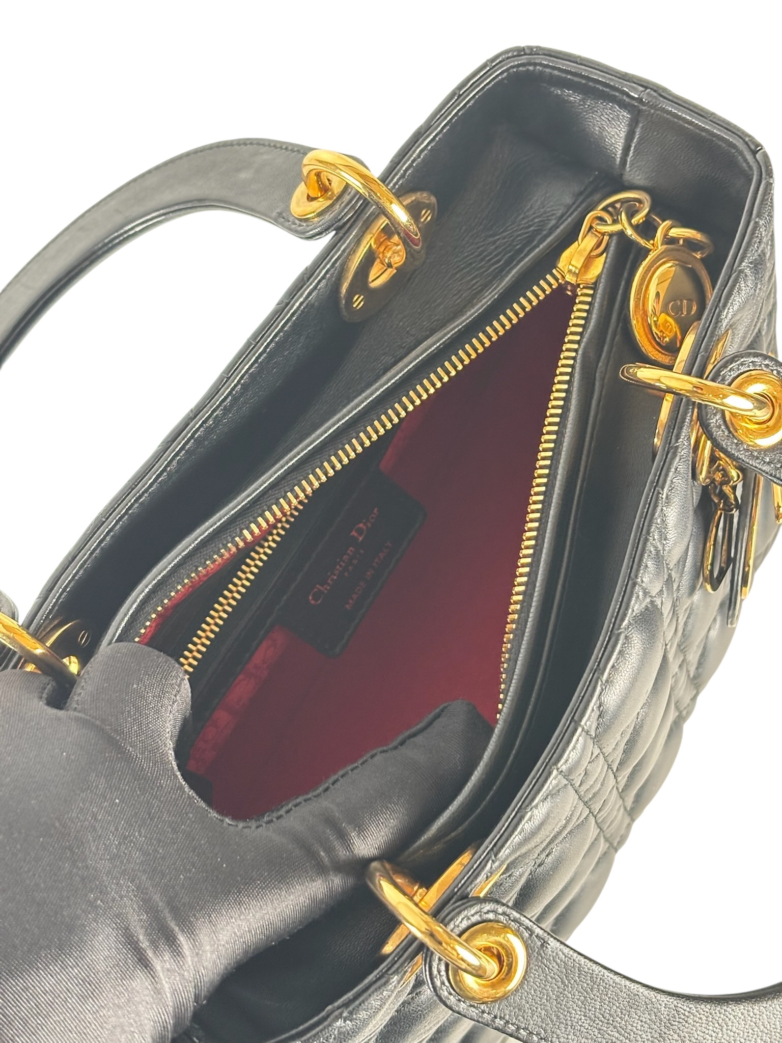 CHRISTIAN DIOR - Black Lambskin Lady Dior Handbag