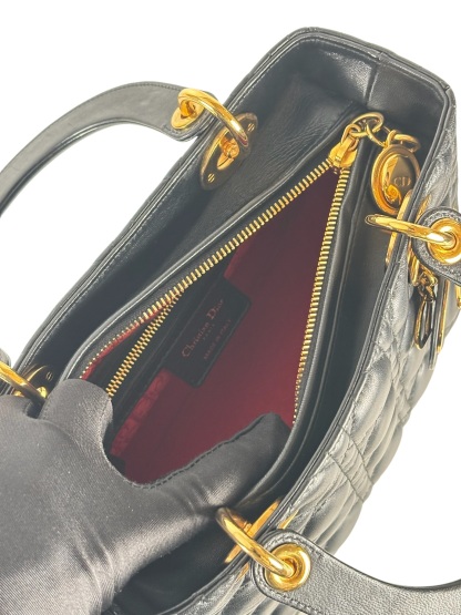 CHRISTIAN DIOR - Black Lambskin Lady Dior Handbag