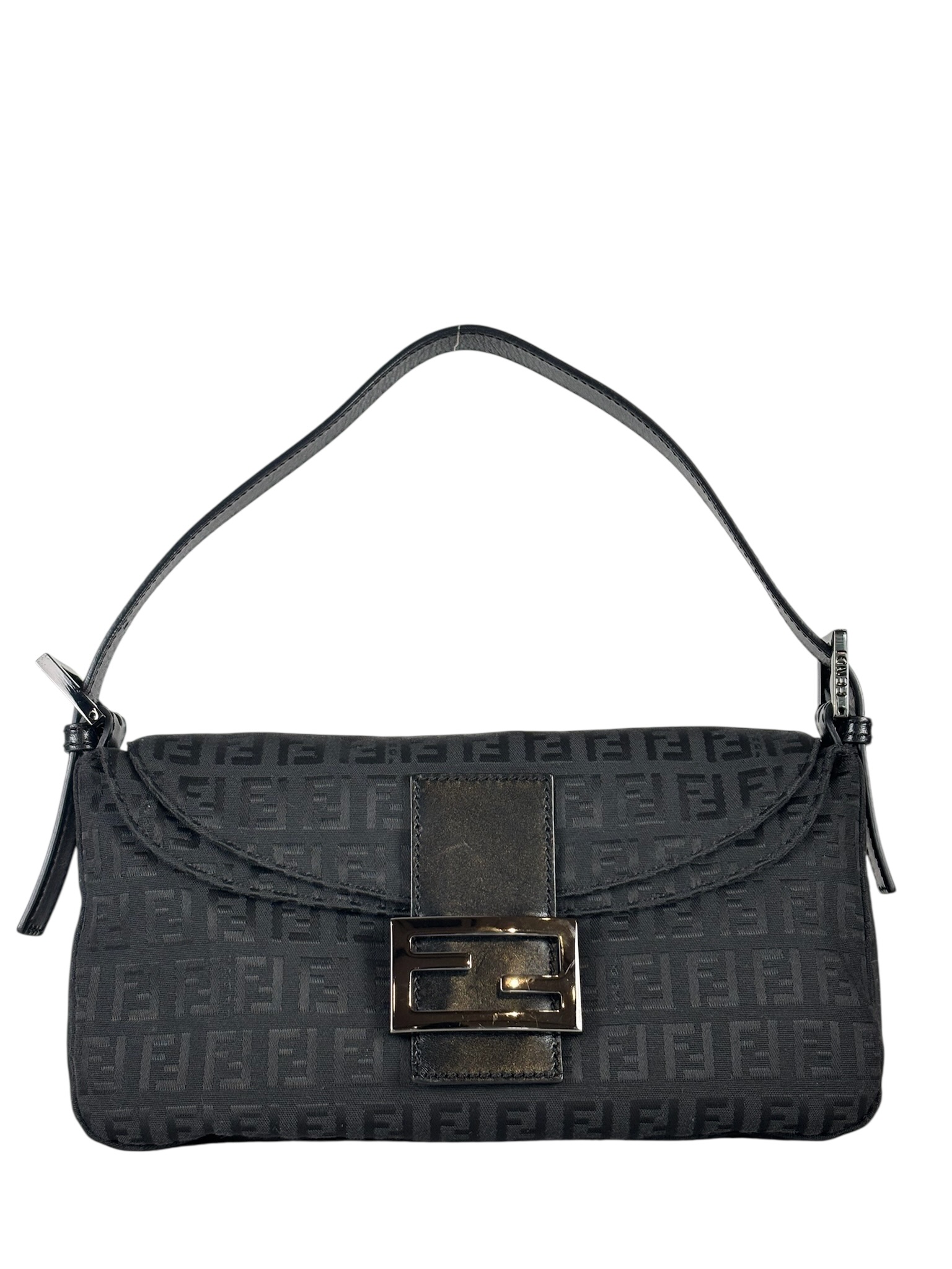 FENDI - Beige Zucchino Mamma Baguette Black Hand Bag 