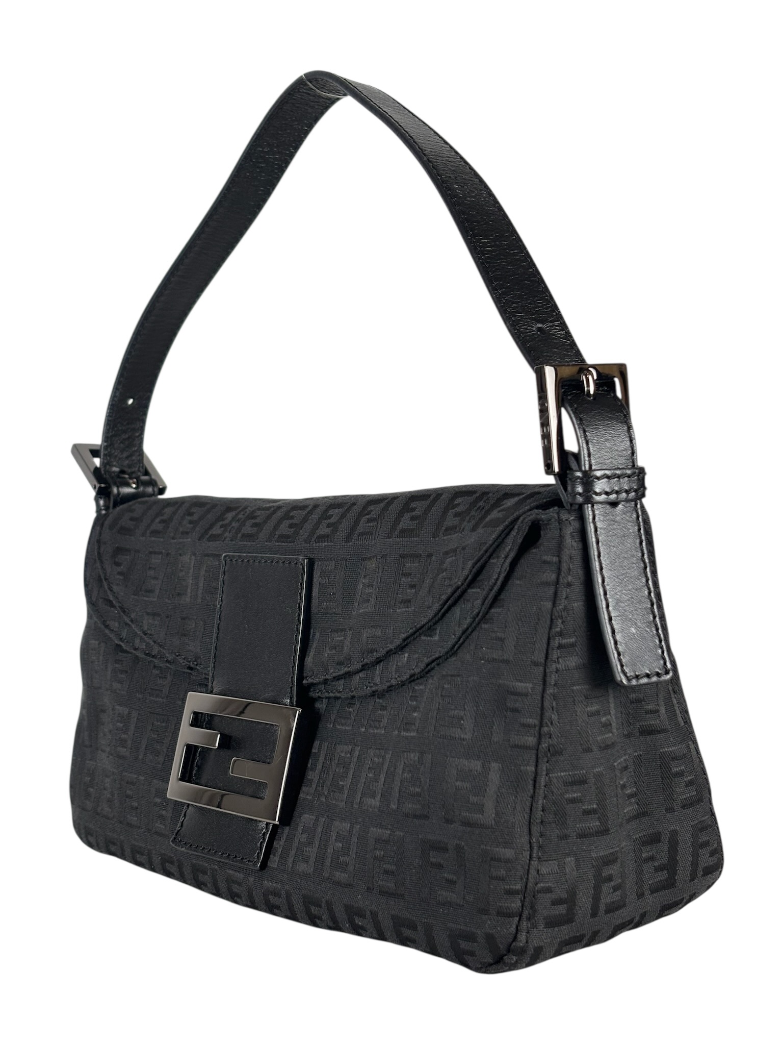 FENDI - Beige Zucchino Mamma Baguette Black Hand Bag 