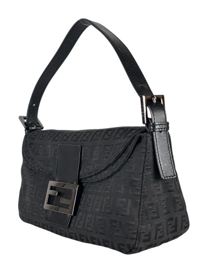 FENDI - Beige Zucchino Mamma Baguette Black Hand Bag 