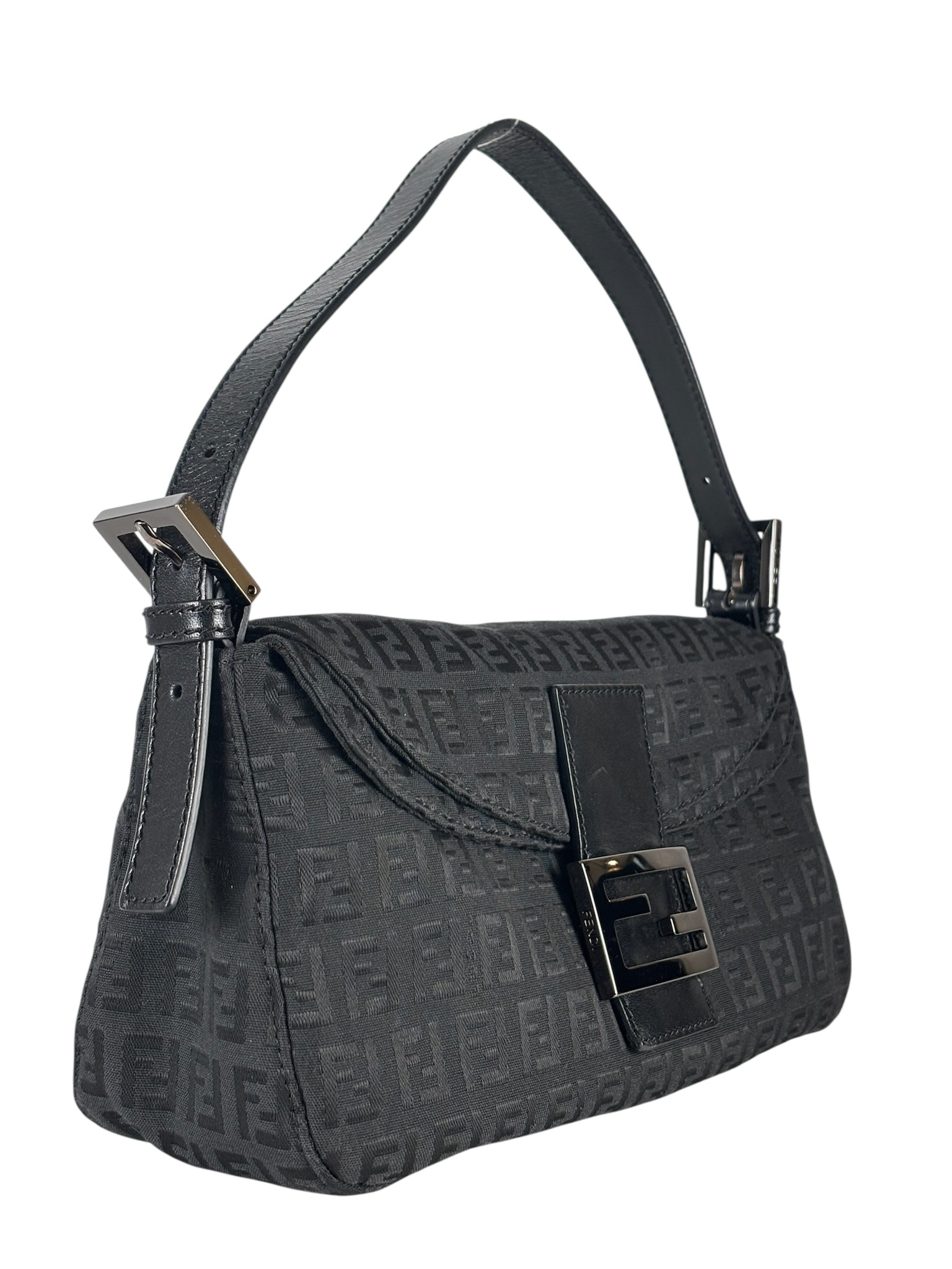 FENDI - Beige Zucchino Mamma Baguette Black Hand Bag 