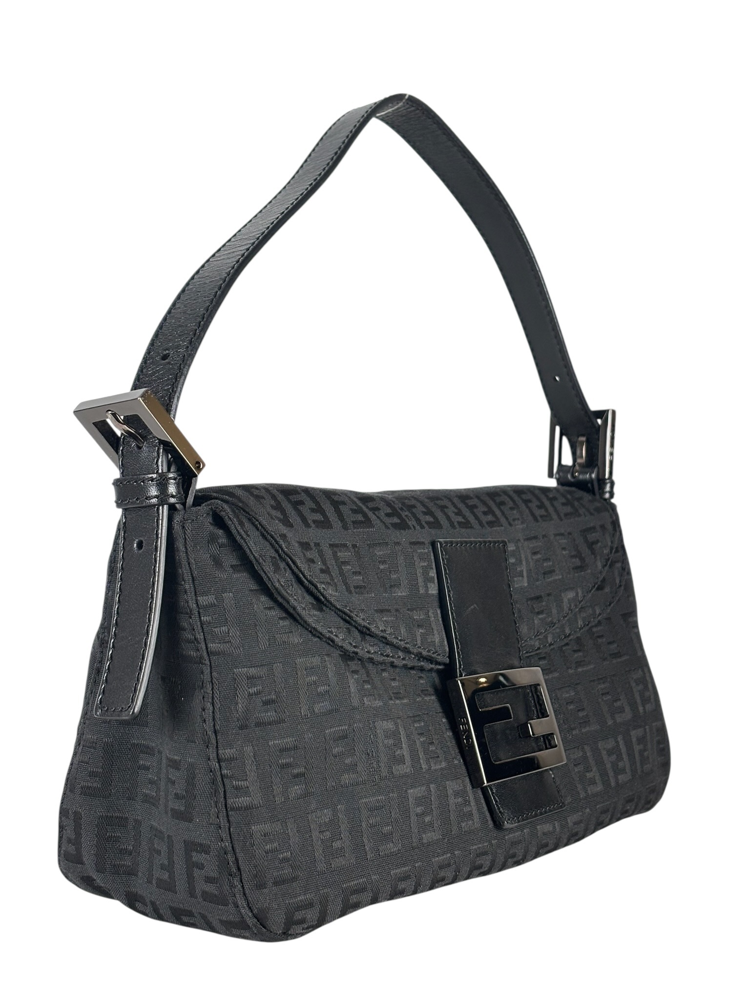 FENDI - Beige Zucchino Mamma Baguette Black Hand Bag 