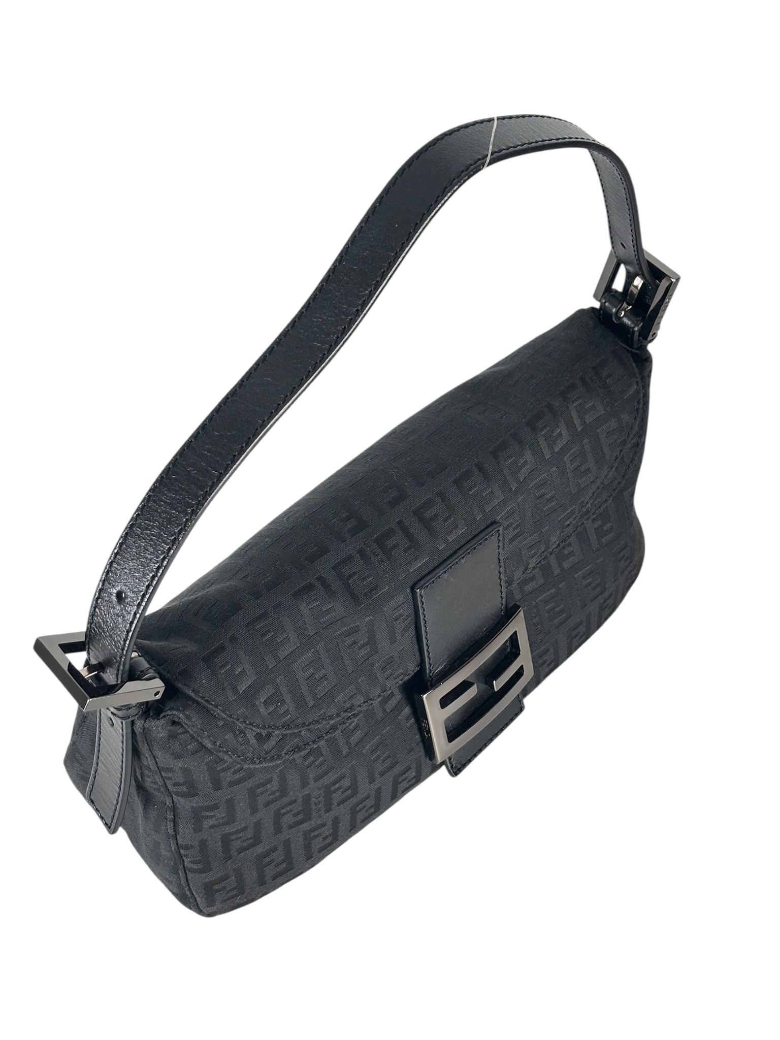 FENDI - Beige Zucchino Mamma Baguette Black Hand Bag 