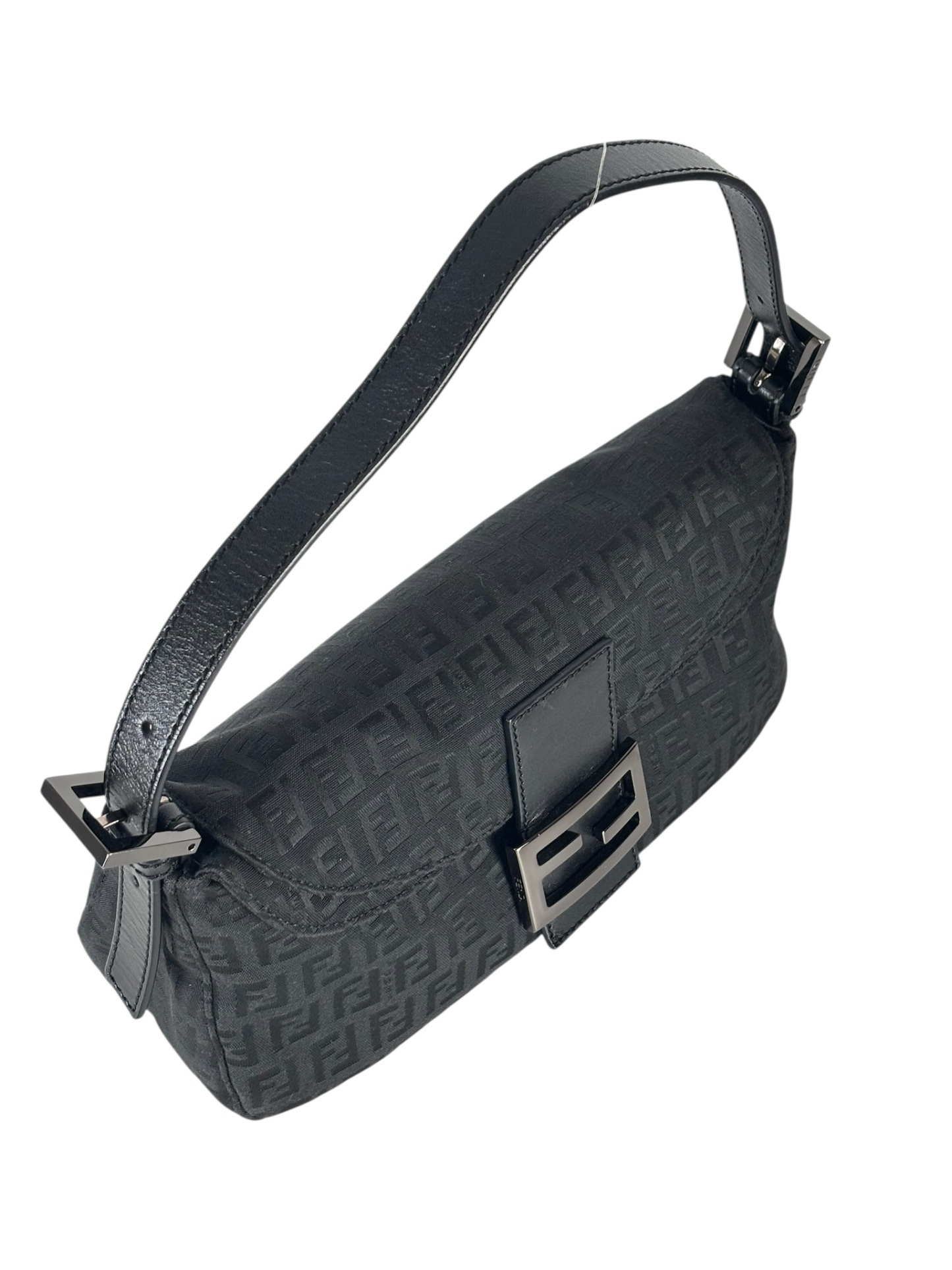 FENDI - Beige Zucchino Mamma Baguette Black Hand Bag 