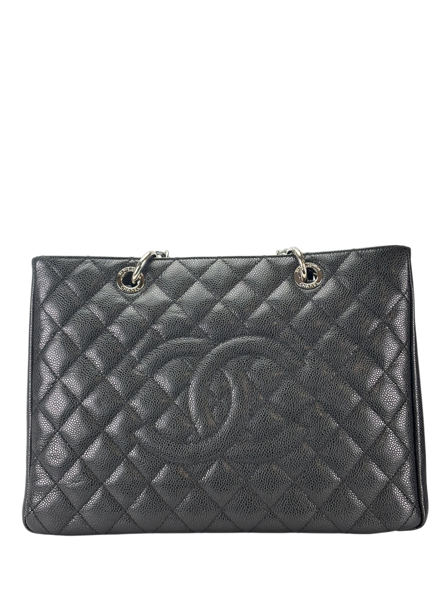 CHANEL - Black Caviar Quilted Grand Shopping Tote GST Gold Hardware