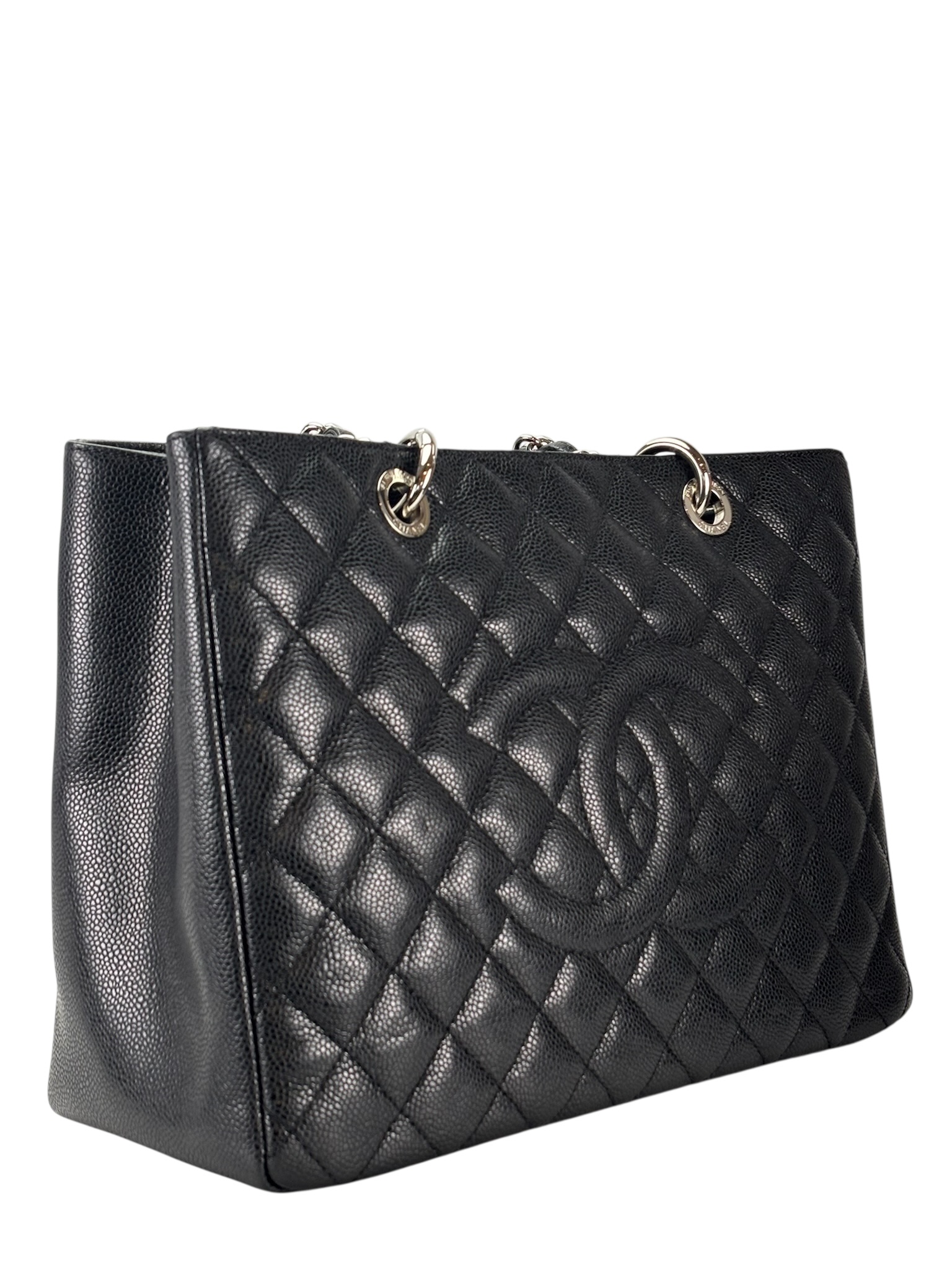 CHANEL - Black Caviar Quilted Grand Shopping Tote GST Gold Hardware