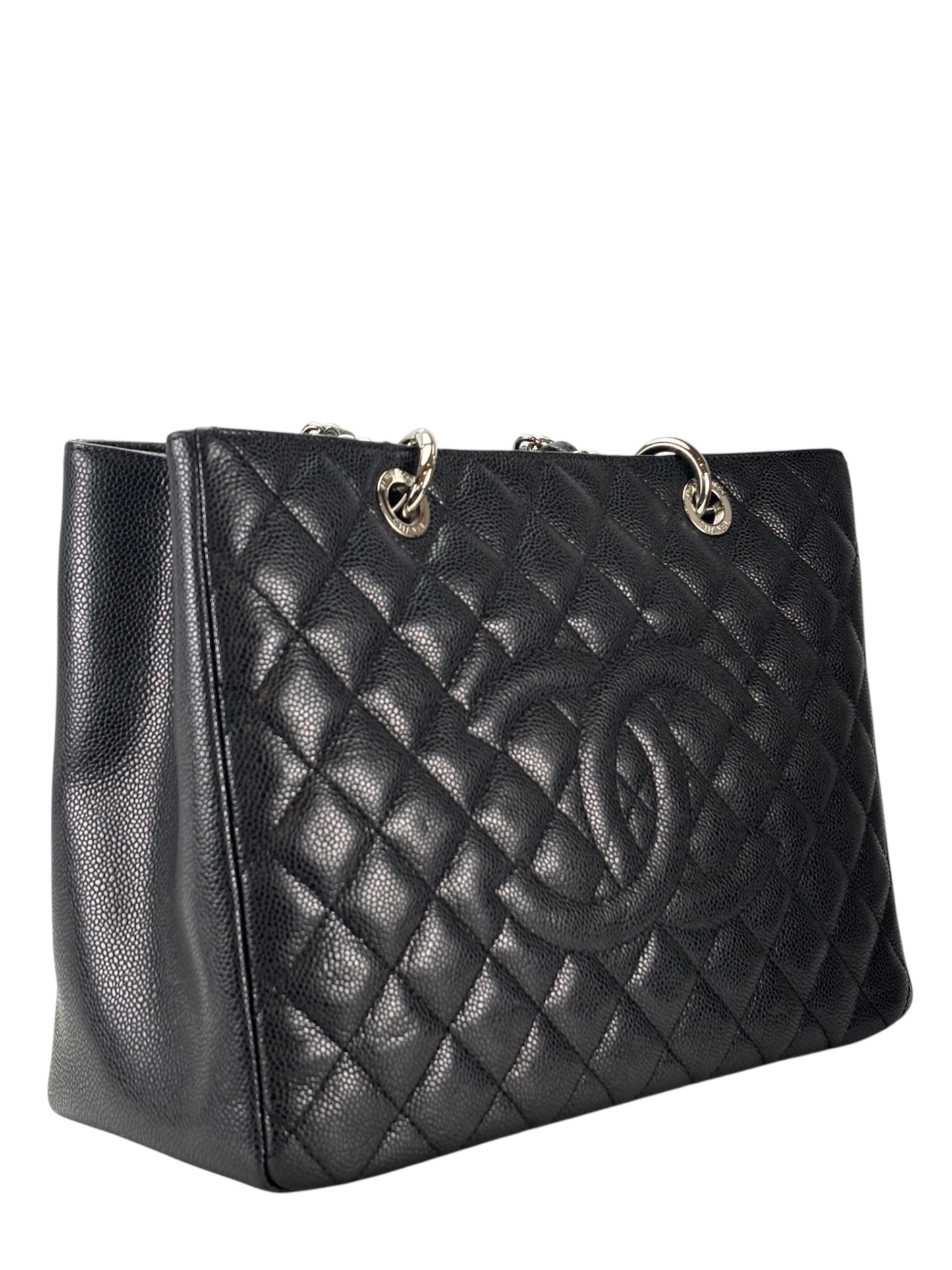 CHANEL - Black Caviar Quilted Grand Shopping Tote GST Gold Hardware
