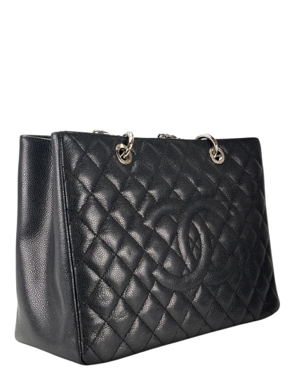CHANEL - Black Caviar Quilted Grand Shopping Tote GST Gold Hardware