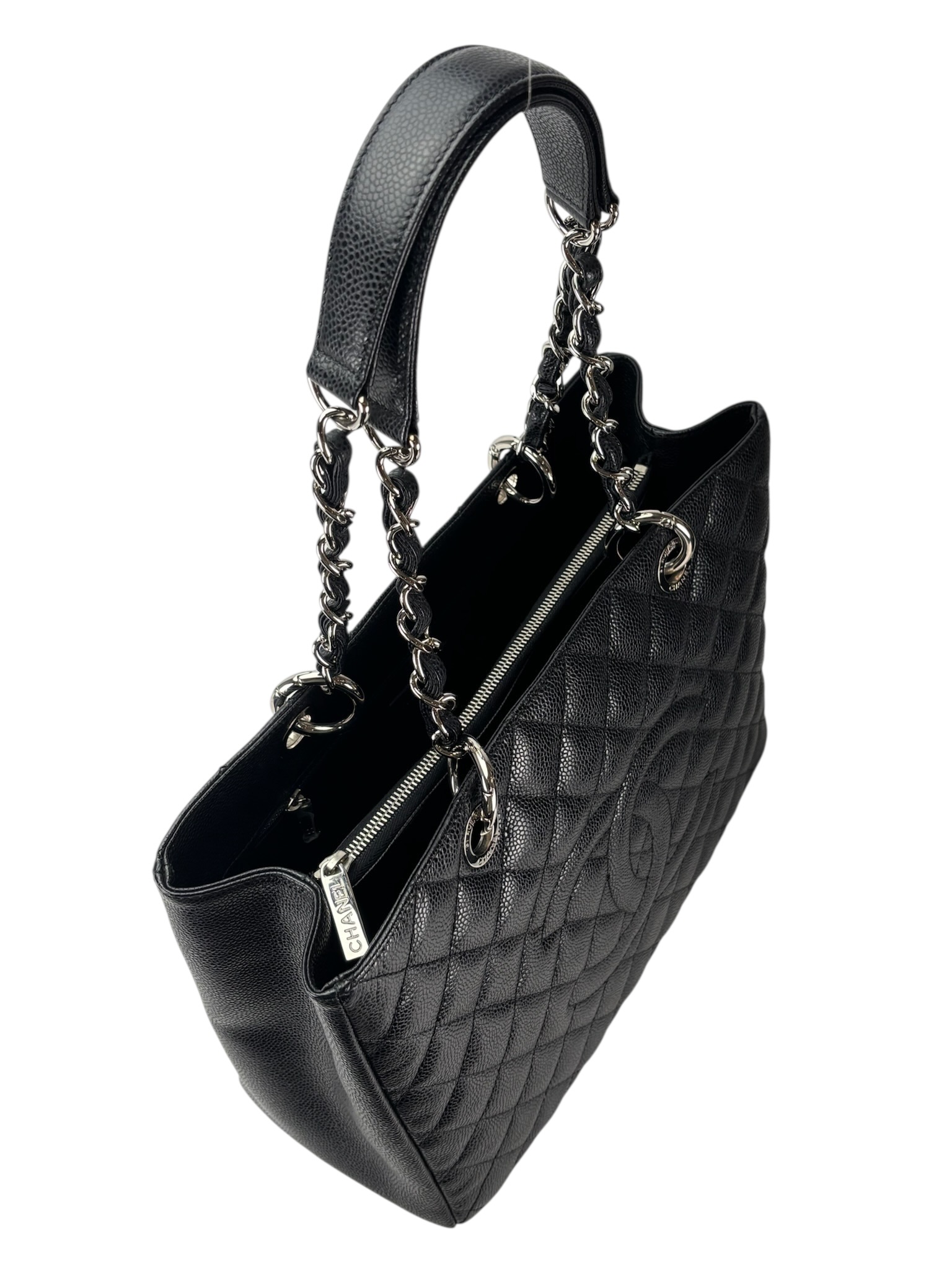 CHANEL - Black Caviar Quilted Grand Shopping Tote GST Gold Hardware