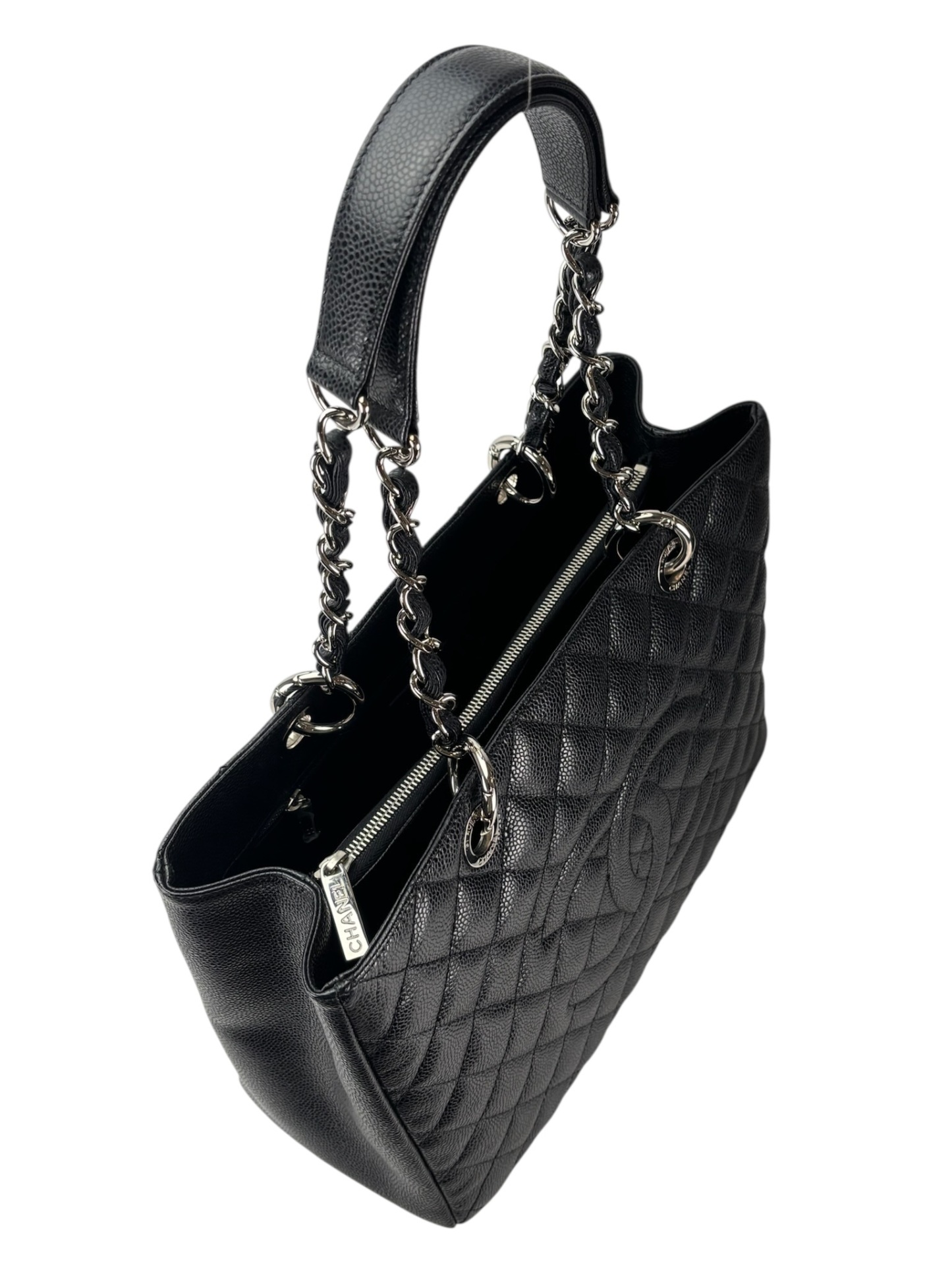 CHANEL - Black Caviar Quilted Grand Shopping Tote GST Gold Hardware