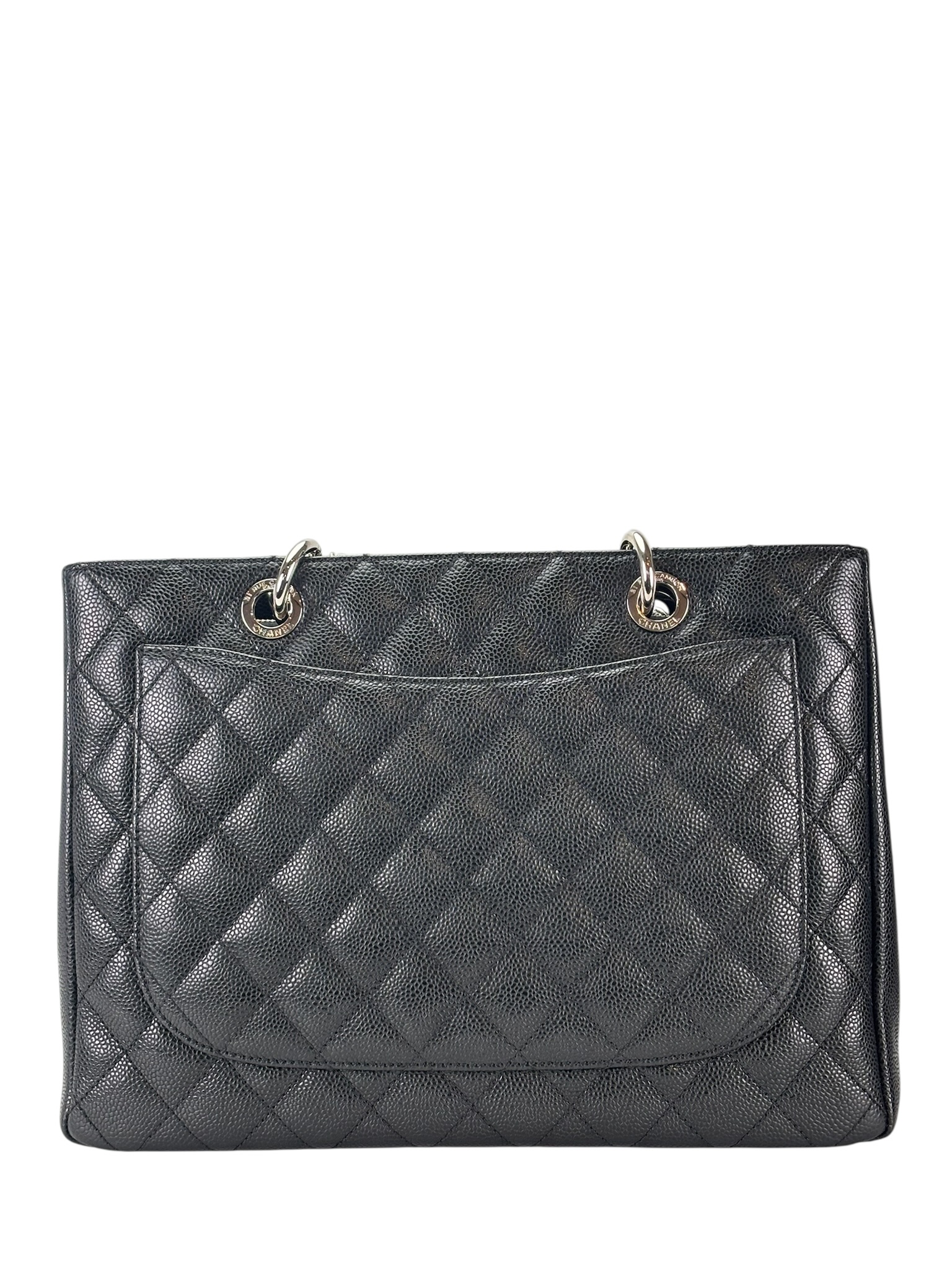 CHANEL - Black Caviar Quilted Grand Shopping Tote GST Gold Hardware