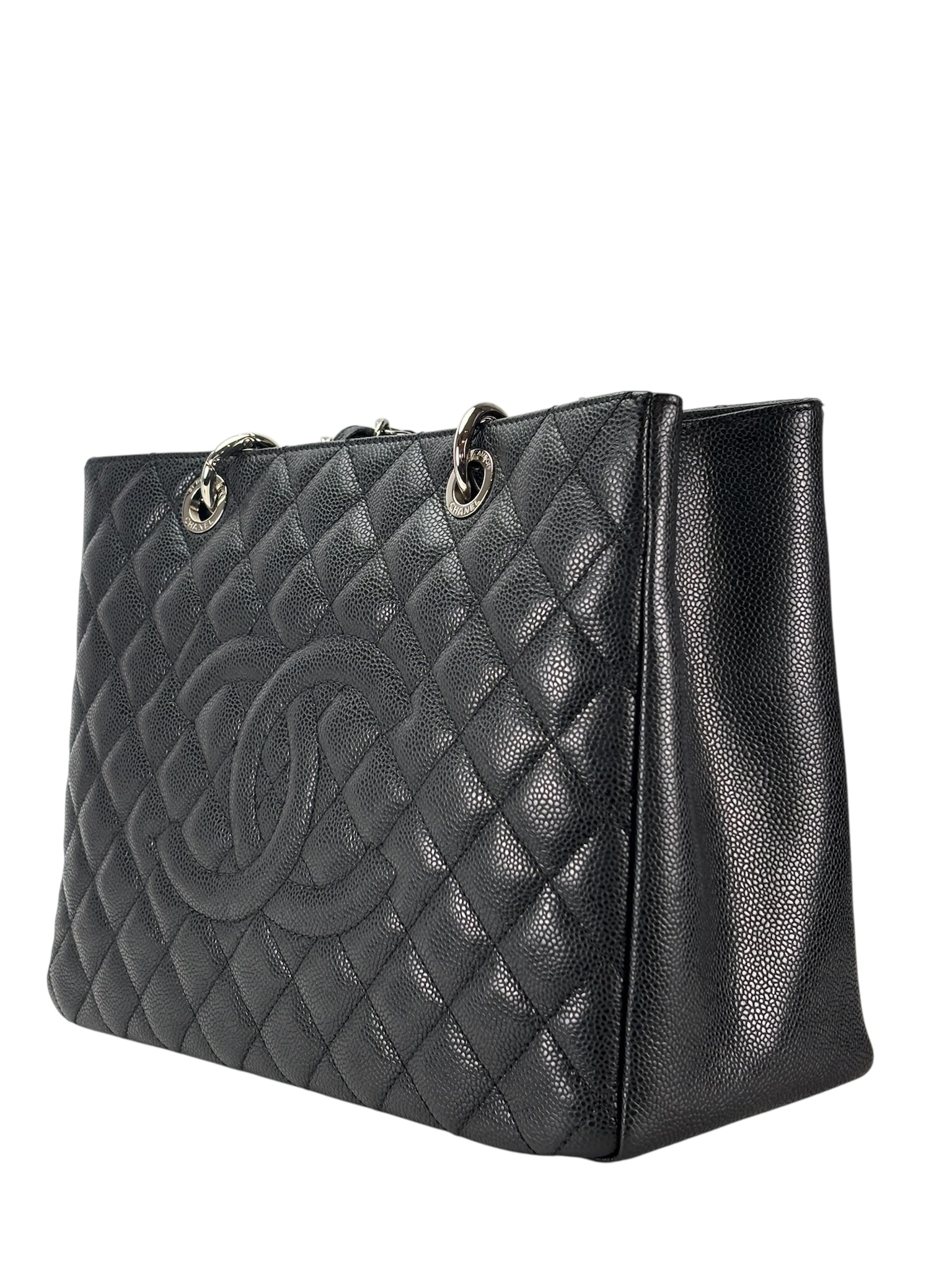 CHANEL - Black Caviar Quilted Grand Shopping Tote GST Gold Hardware