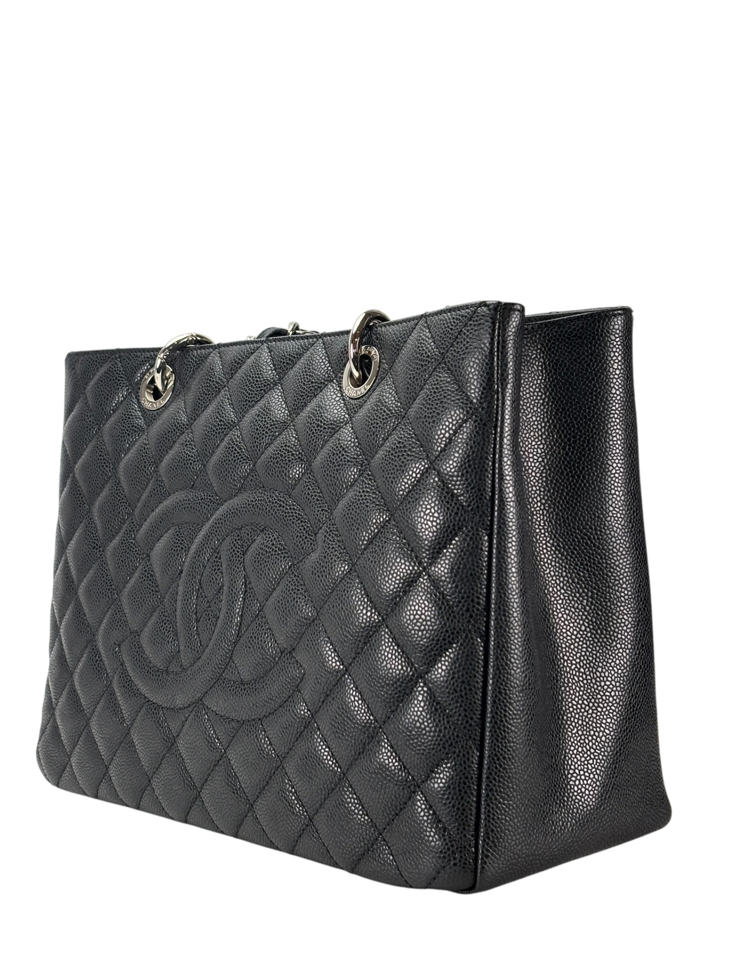 CHANEL - Black Caviar Quilted Grand Shopping Tote GST Gold Hardware