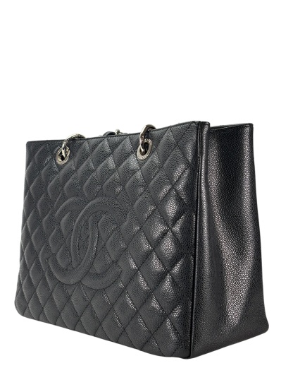 CHANEL - Black Caviar Quilted Grand Shopping Tote GST Gold Hardware