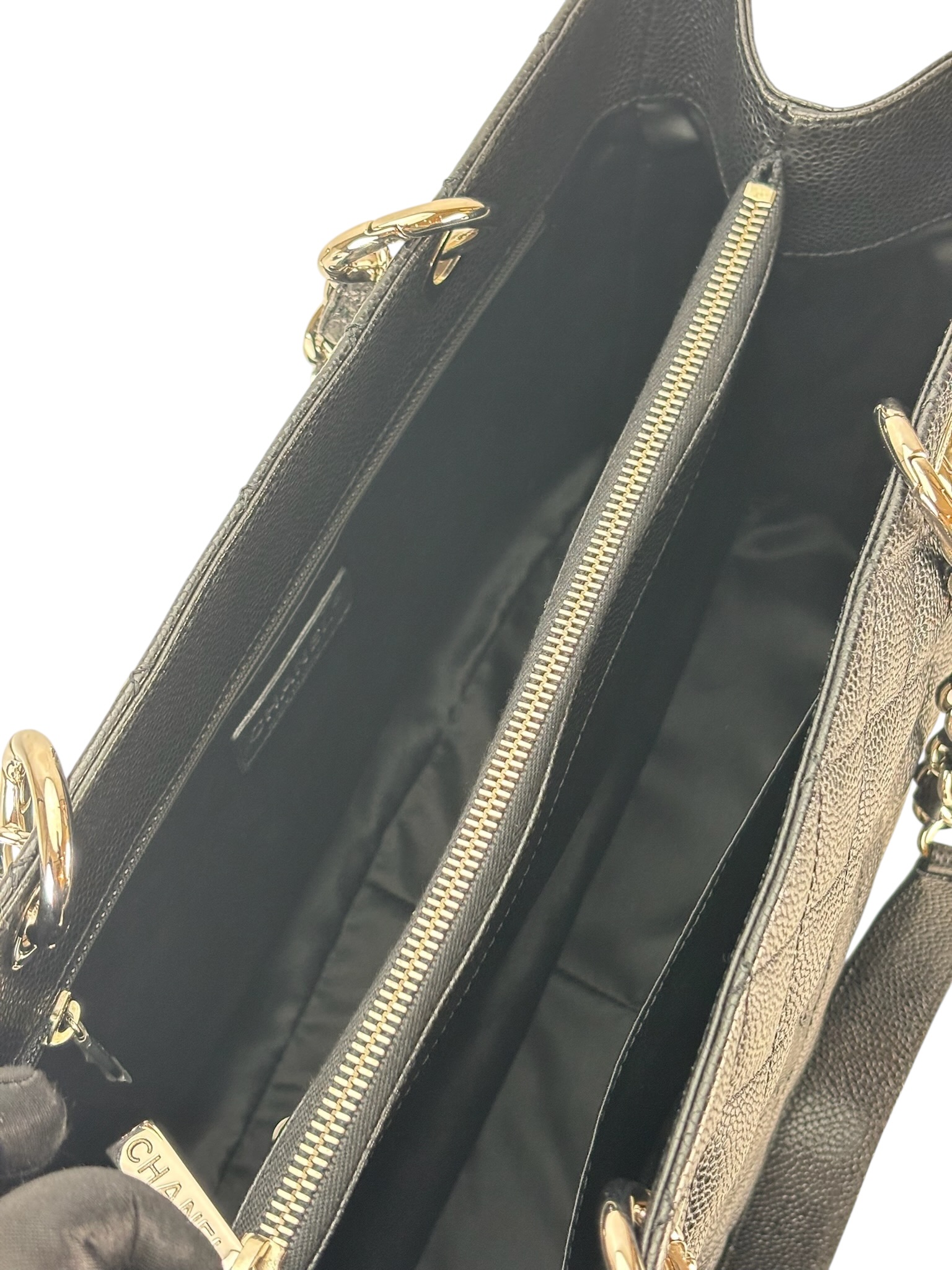 CHANEL - Black Caviar Quilted Grand Shopping Tote GST Gold Hardware