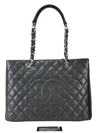 CHANEL - Black Caviar Quilted Grand Shopping Tote GST Gold Hardware