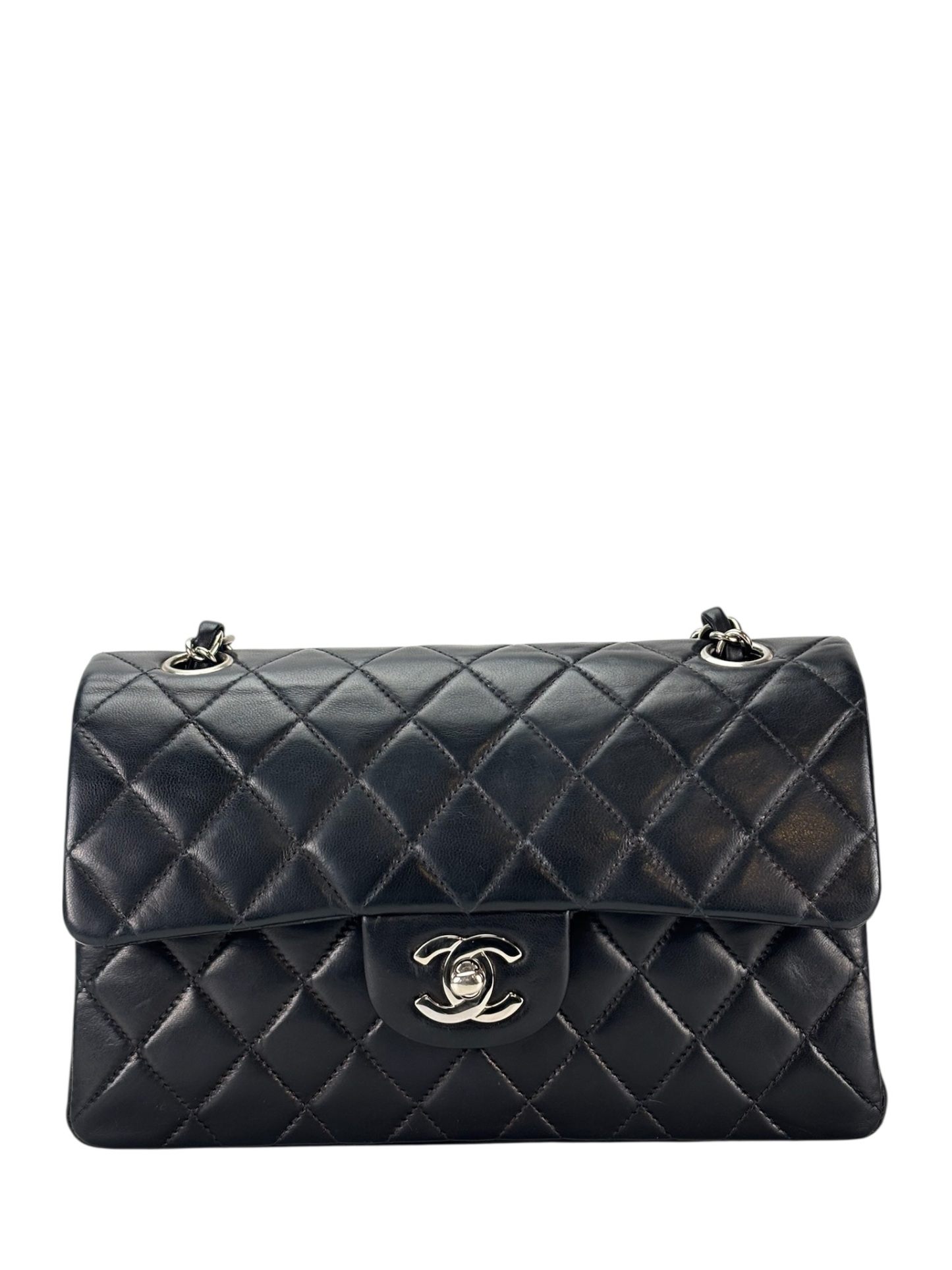 CHANEL - Medium Classic Double Flap Bag Black Lambskin Palladium Hardware (CF25) 