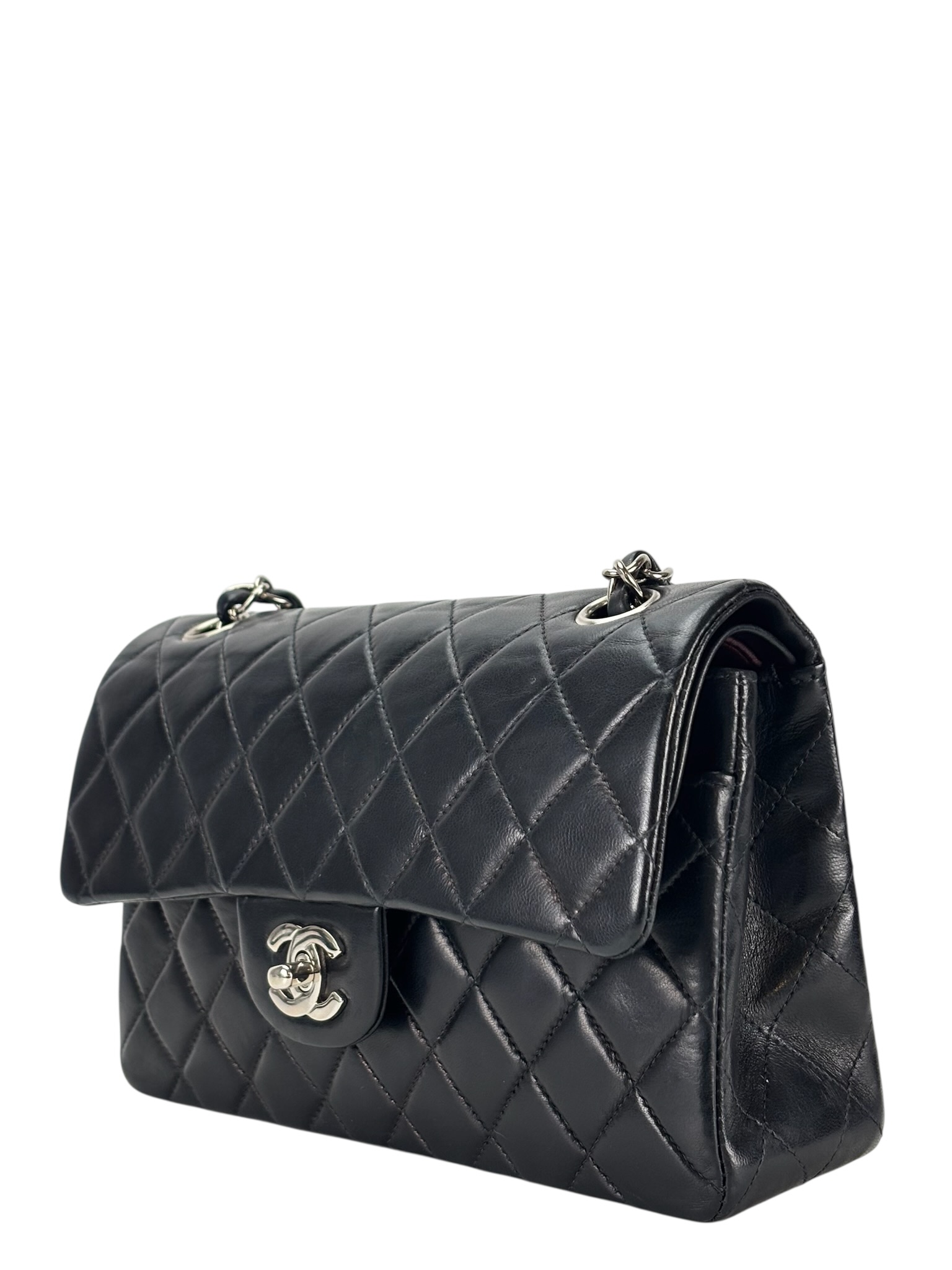 CHANEL - Medium Classic Double Flap Bag Black Lambskin Palladium Hardware (CF25) 