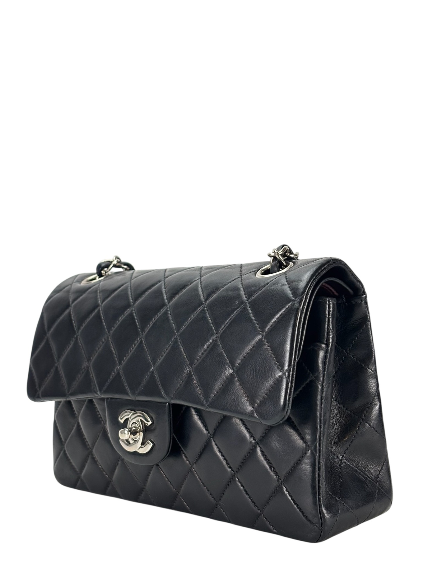 CHANEL - Medium Classic Double Flap Bag Black Lambskin Palladium Hardware (CF25) 
