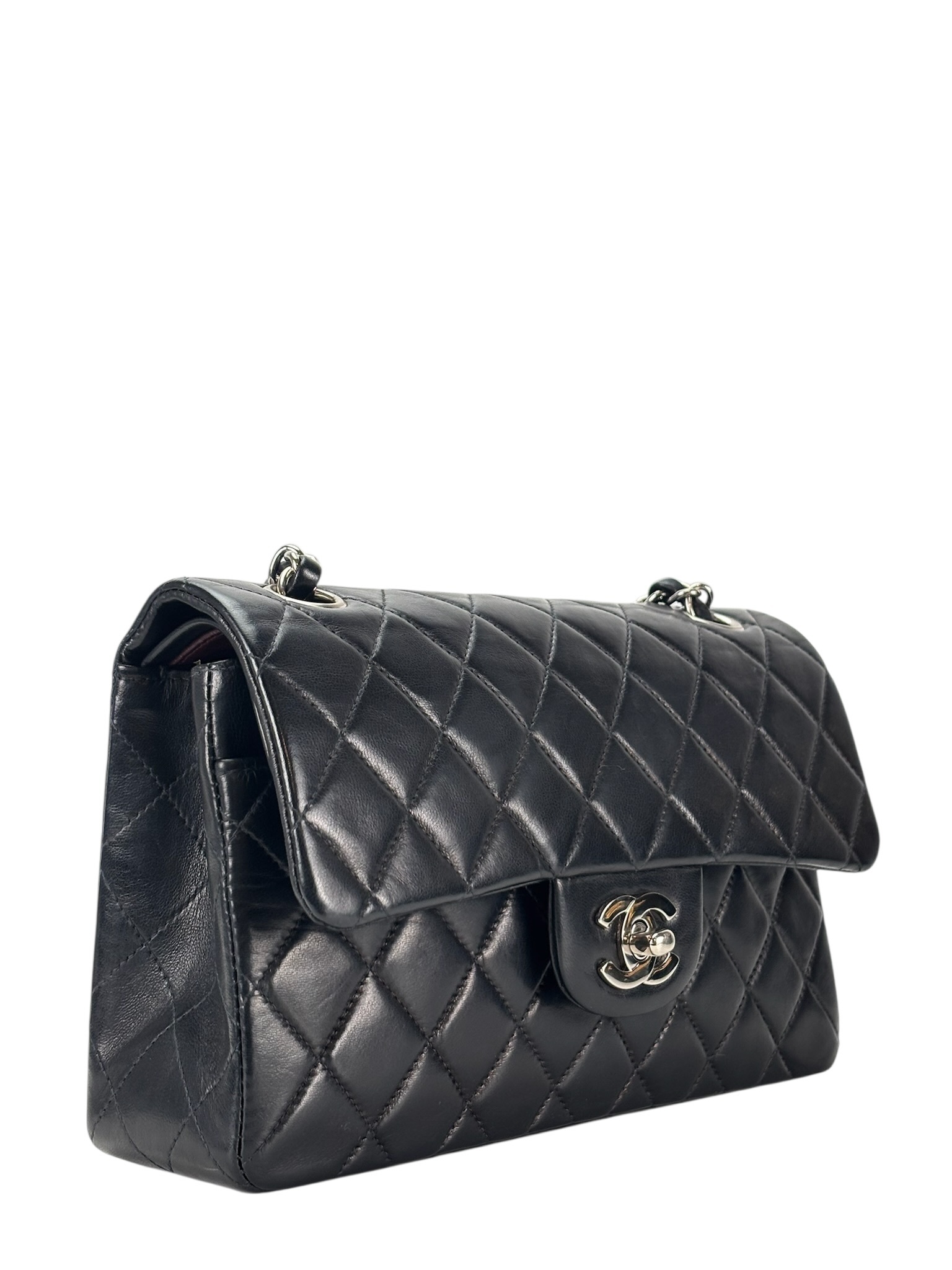 CHANEL - Medium Classic Double Flap Bag Black Lambskin Palladium Hardware (CF25) 