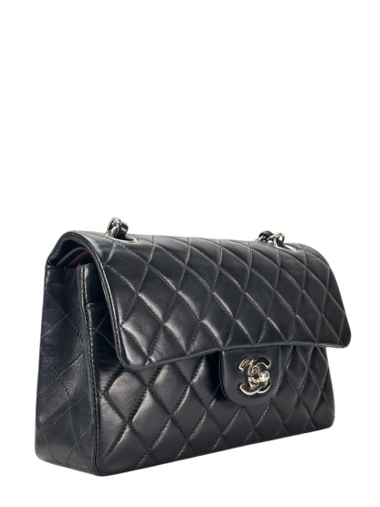 CHANEL - Medium Classic Double Flap Bag Black Lambskin Palladium Hardware (CF25) 