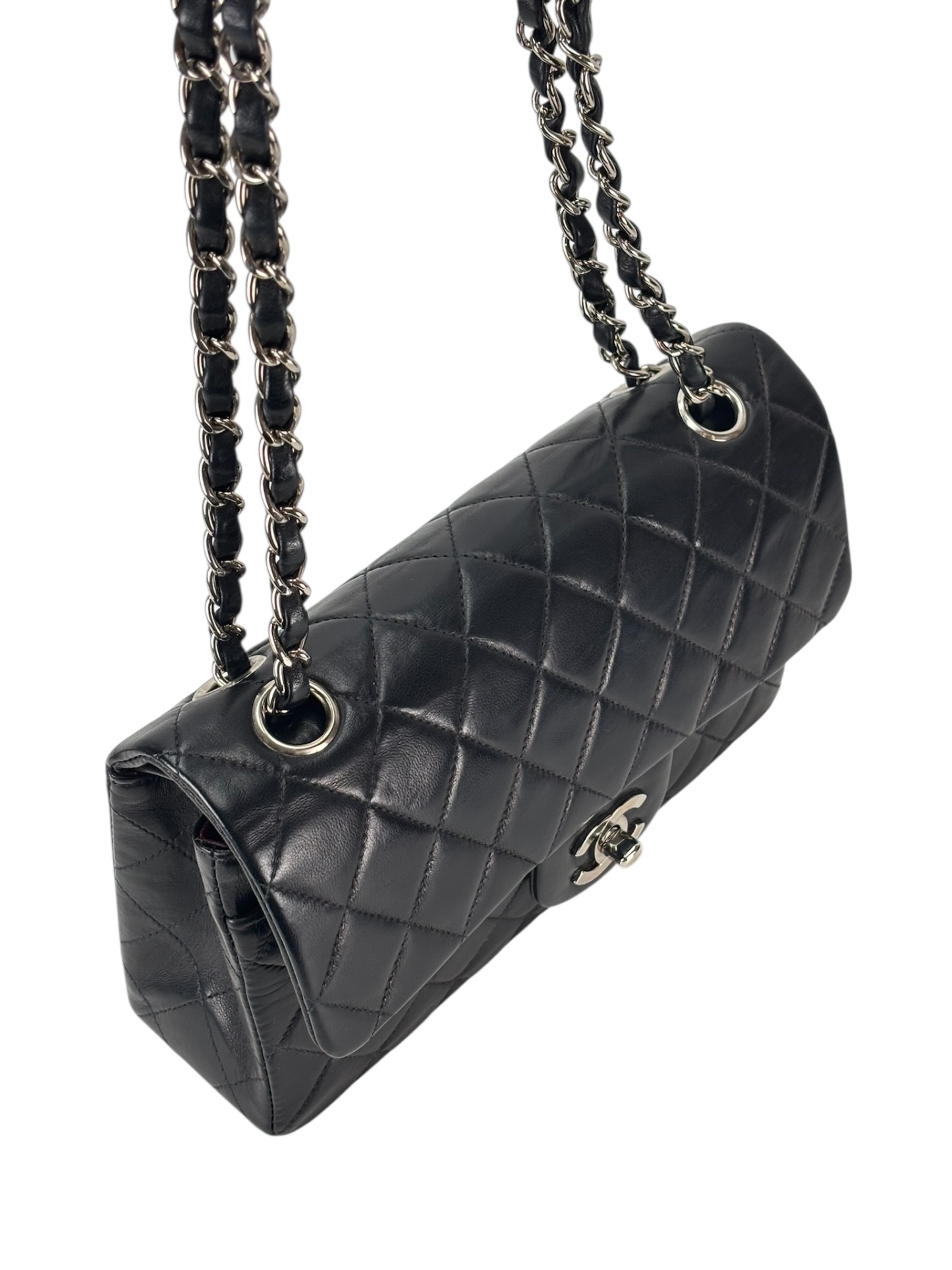 CHANEL - Medium Classic Double Flap Bag Black Lambskin Palladium Hardware (CF25) 