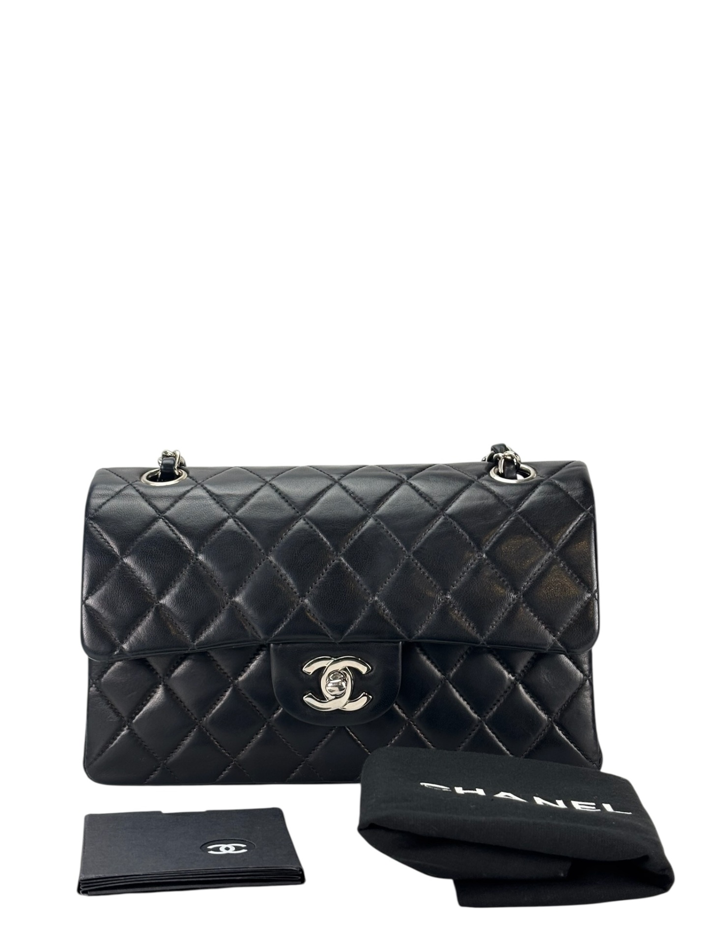 CHANEL - Medium Classic Double Flap Bag Black Lambskin Palladium Hardware (CF25) 