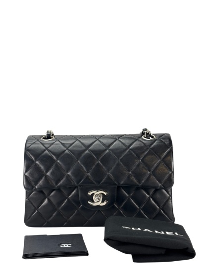 CHANEL - Medium Classic Double Flap Bag Black Lambskin Palladium Hardware (CF25) 