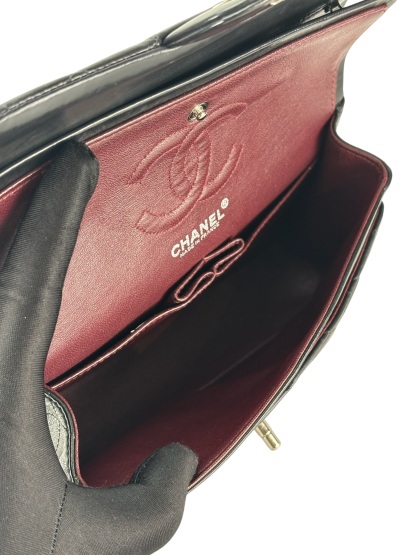 CHANEL - Medium Classic Double Flap Bag Black Lambskin Palladium Hardware (CF25) 