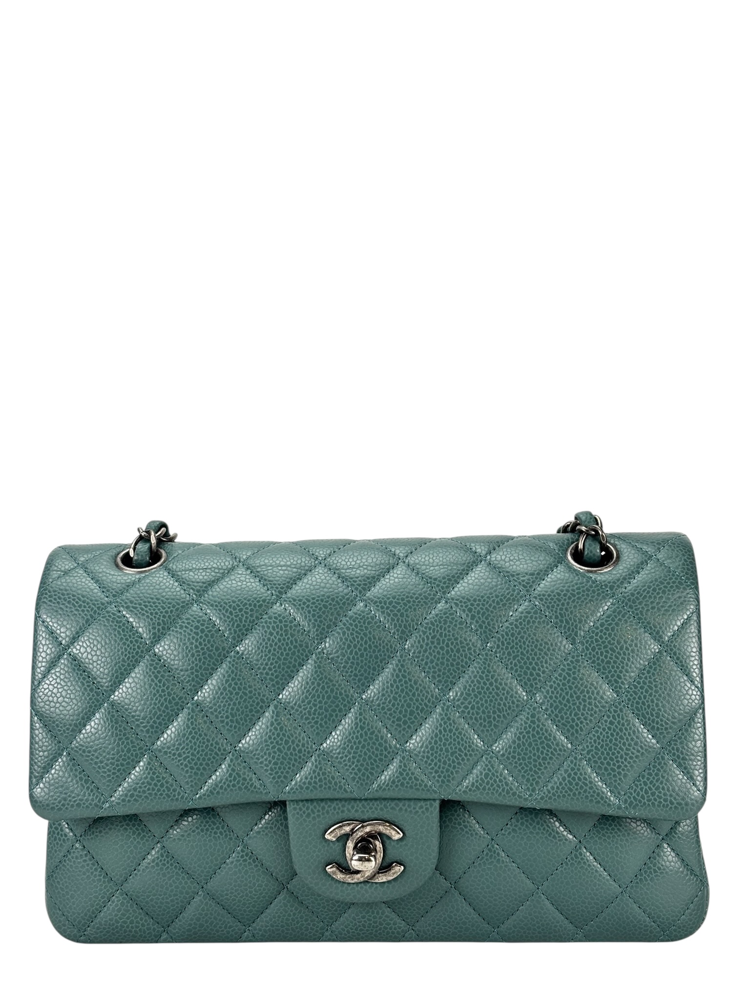 CHANEL - Medium Classic Double Flap Bag Green Caviar Palladium