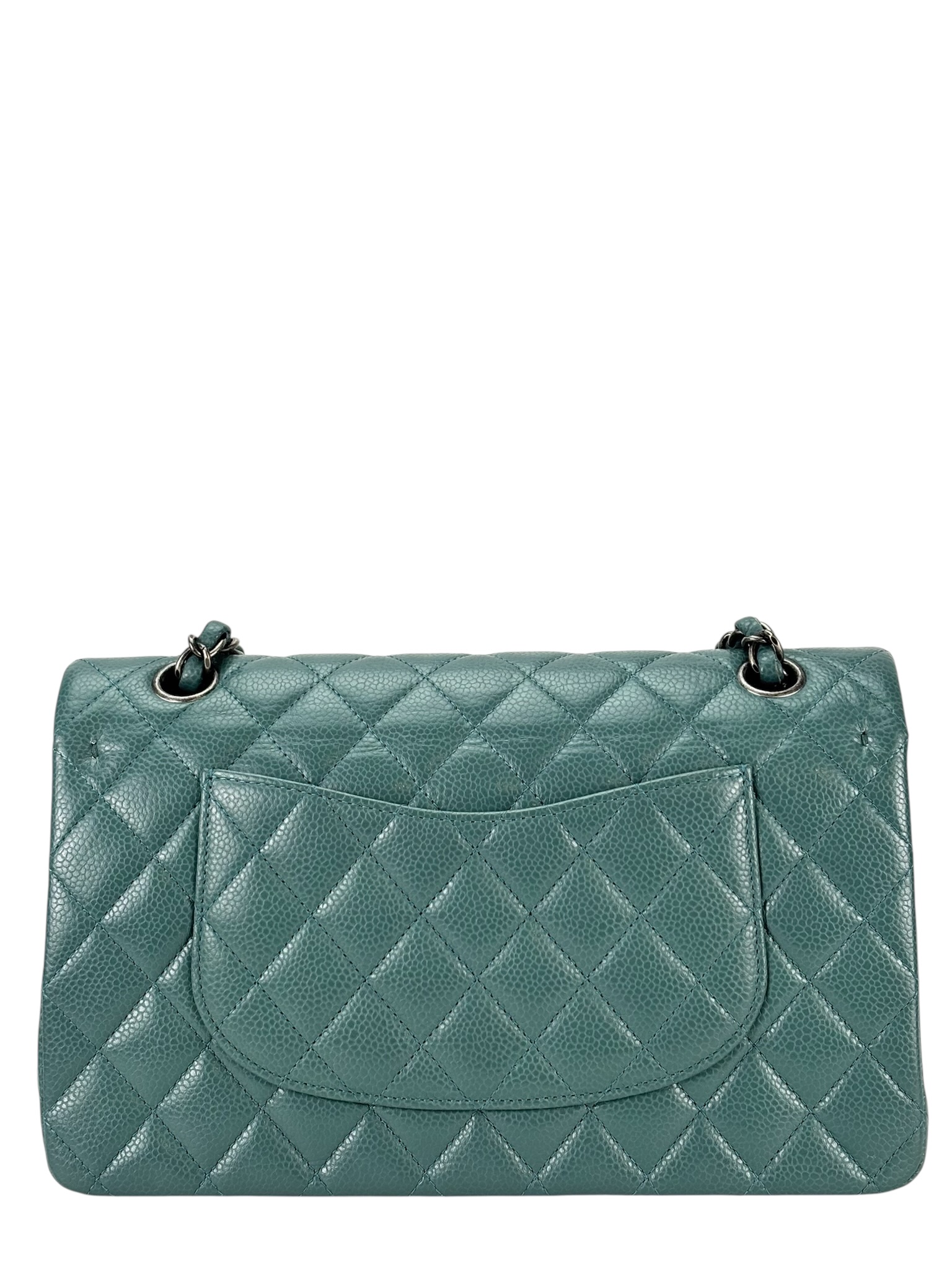 CHANEL - Medium Classic Double Flap Bag Green Caviar Palladium