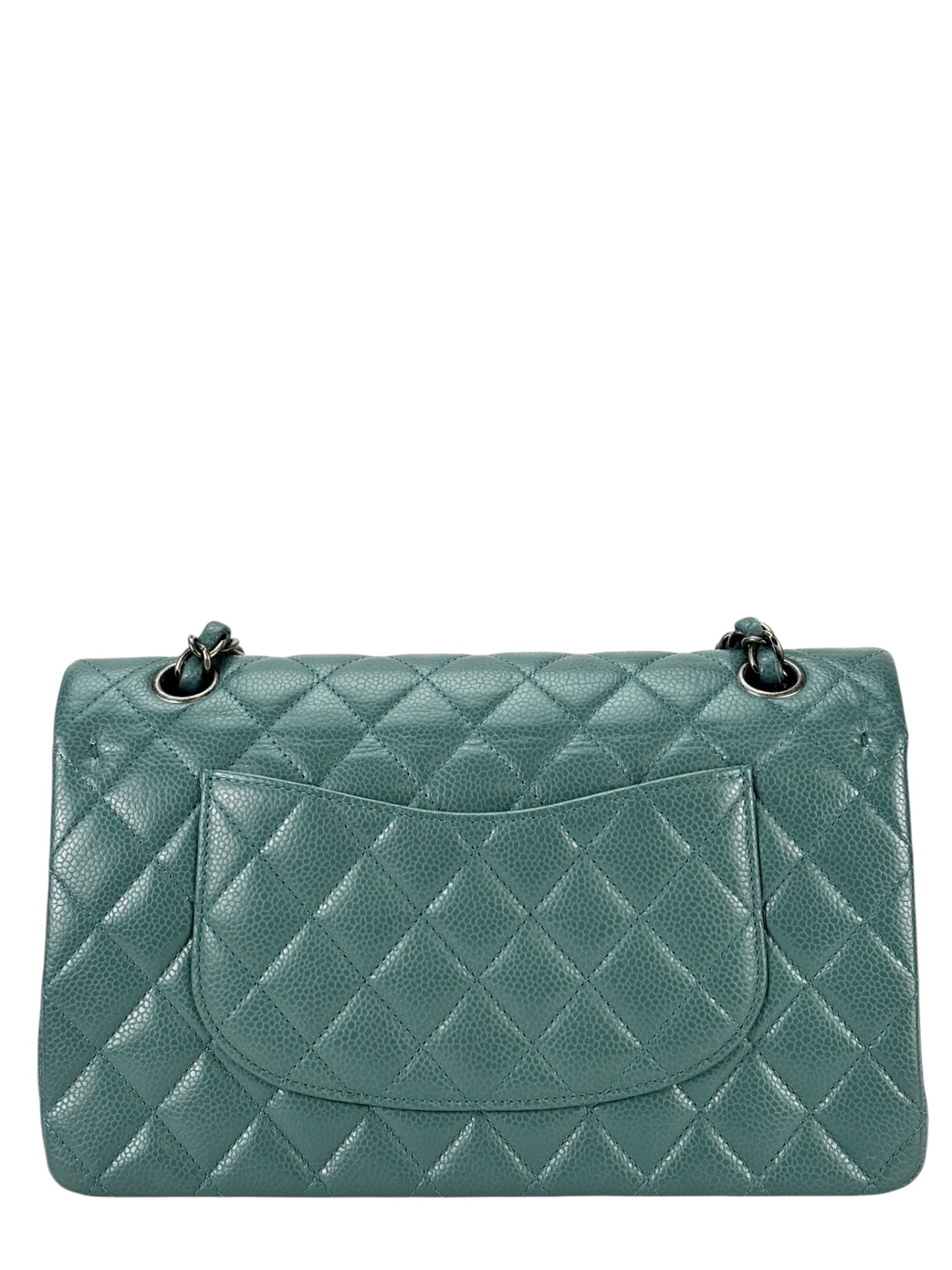 CHANEL - Medium Classic Double Flap Bag Green Caviar Palladium Hardware (CF25) 