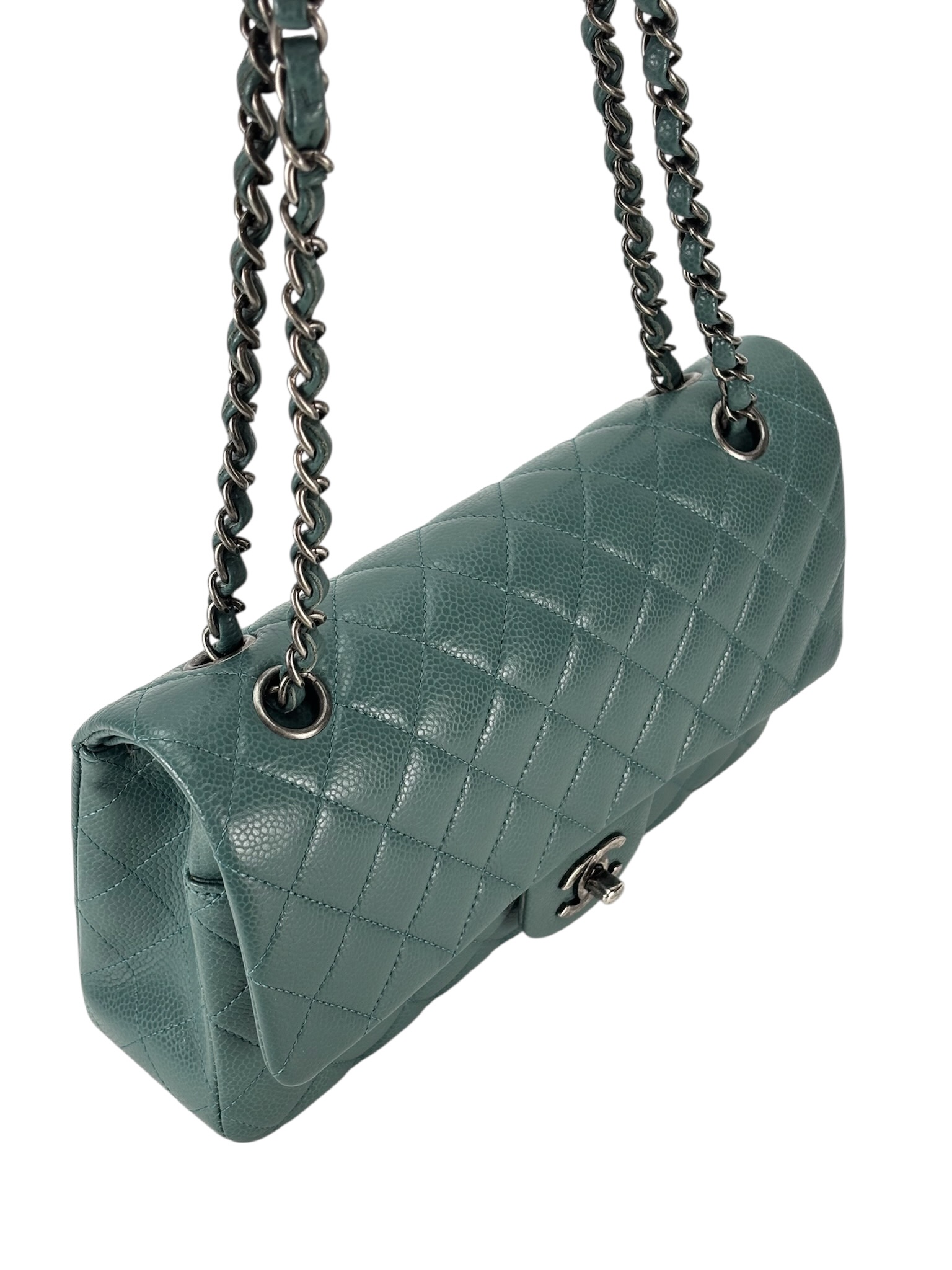 CHANEL - Medium Classic Double Flap Bag Green Caviar Palladium Hardware (CF25) 
