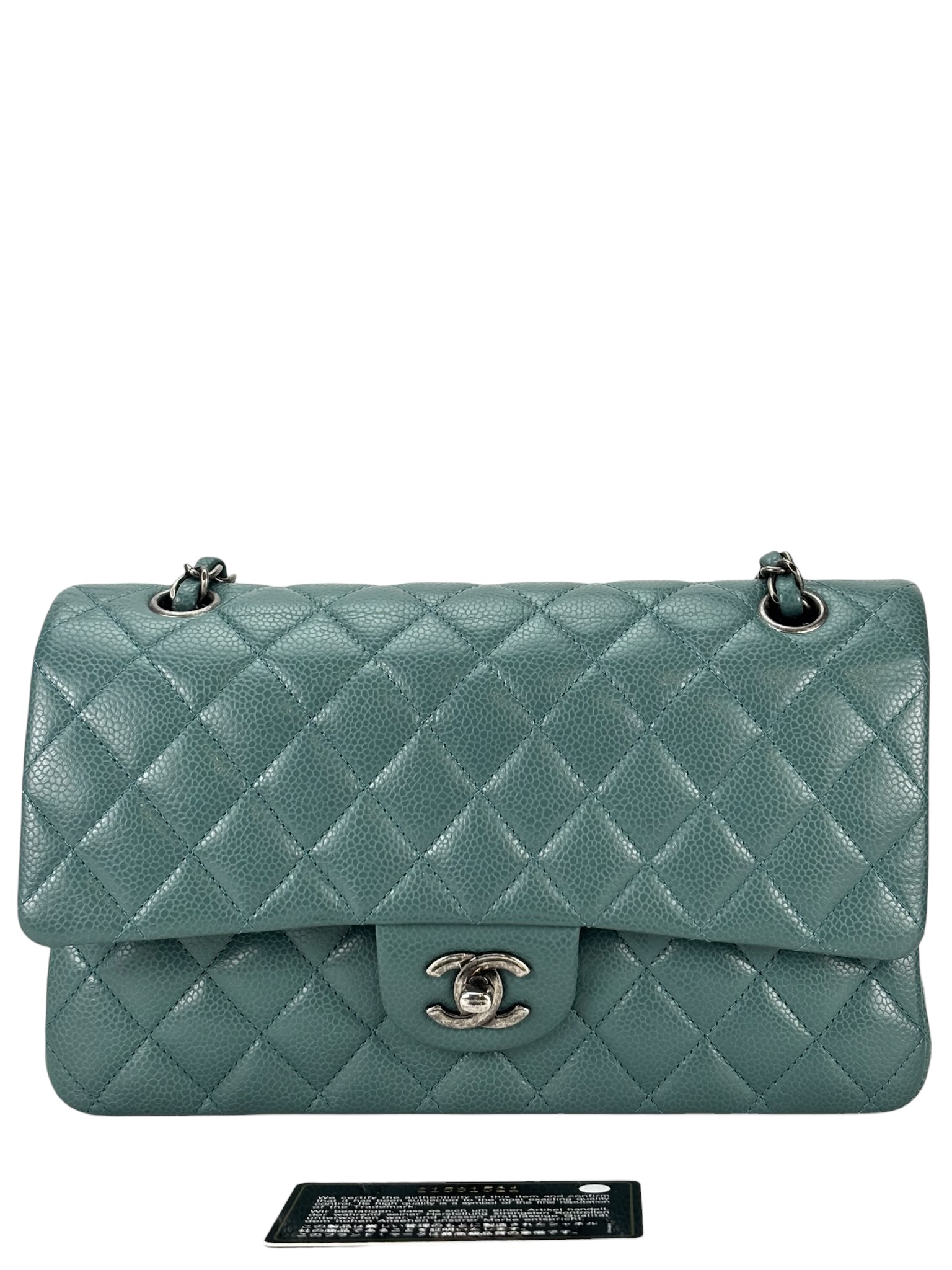 CHANEL - Medium Classic Double Flap Bag Green Caviar Palladium Hardware (CF25) 