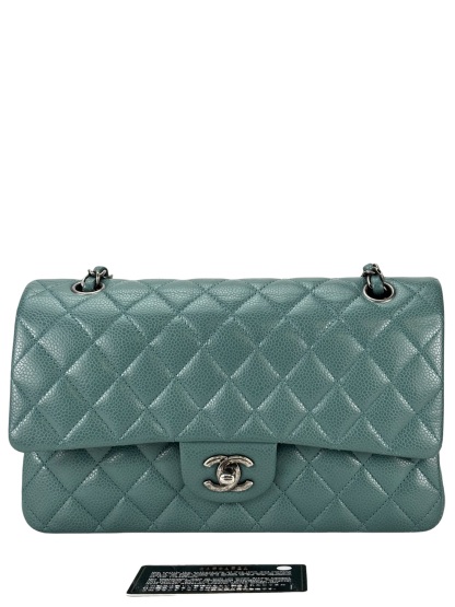 CHANEL - Medium Classic Double Flap Bag Green Caviar Palladium Hardware (CF25) 